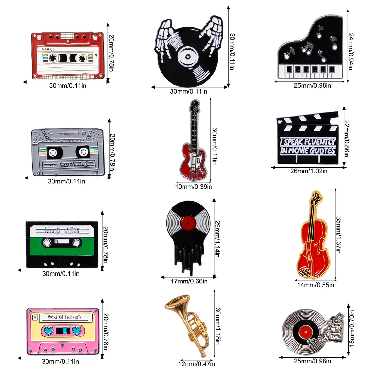 12 Pezzi Carino Pin di Spilla in Metallo Smalto Spille Smaltata Simpatica Lapel Pin Set Enamel Brooch Distintivi Badges Cartone Animato Tema Musicale per Vestiti, Borse, Artigianato Fai Da Te