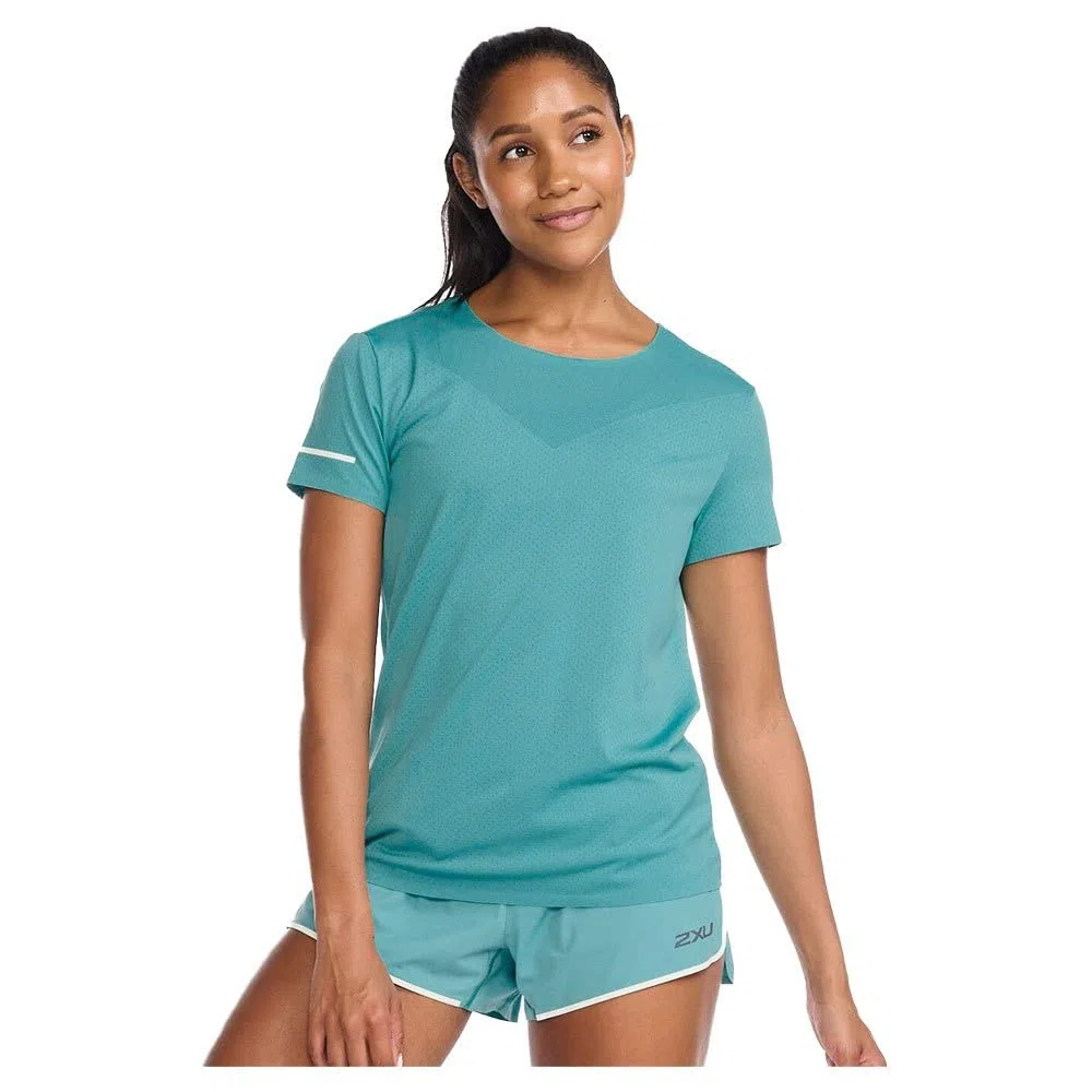 2XU Light Speed Tech Tee Maglietta a Maniche Corte, Porcellana/White Reflective, L Donna