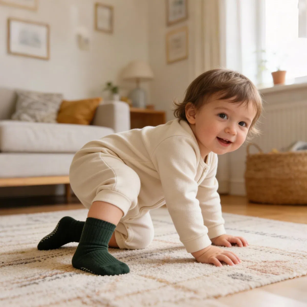 9 paia di calzini per bambini in cotone con puntini antiscivolo per neonati, ragazzi e ragazze, colore marrone