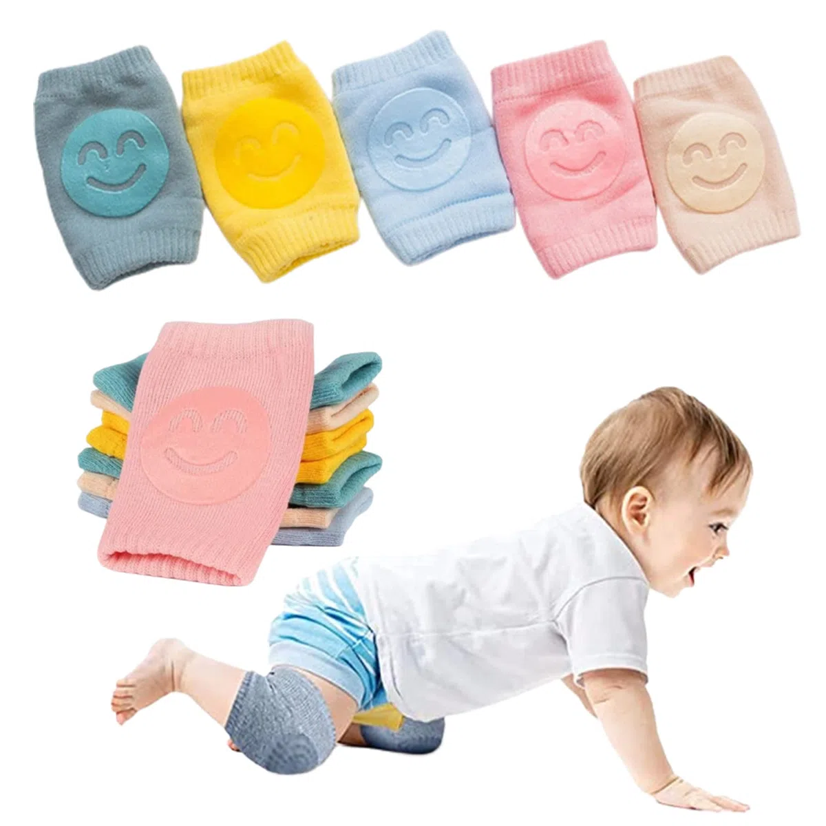 Ginocchiere per Gattonare, Set da 5 Pezzi, Colorate, Gommini Antiscivolo per Una Presa sicura, Aiuto per Gattonare, per Bambini, per Gattonare, Scaldamuscoli in Gomma Cotone Unisex
