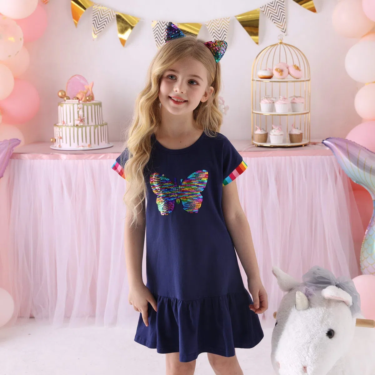 VIKITA Vestito Ricamo Floreale Manica Lunga Casuale Cotone Bambina