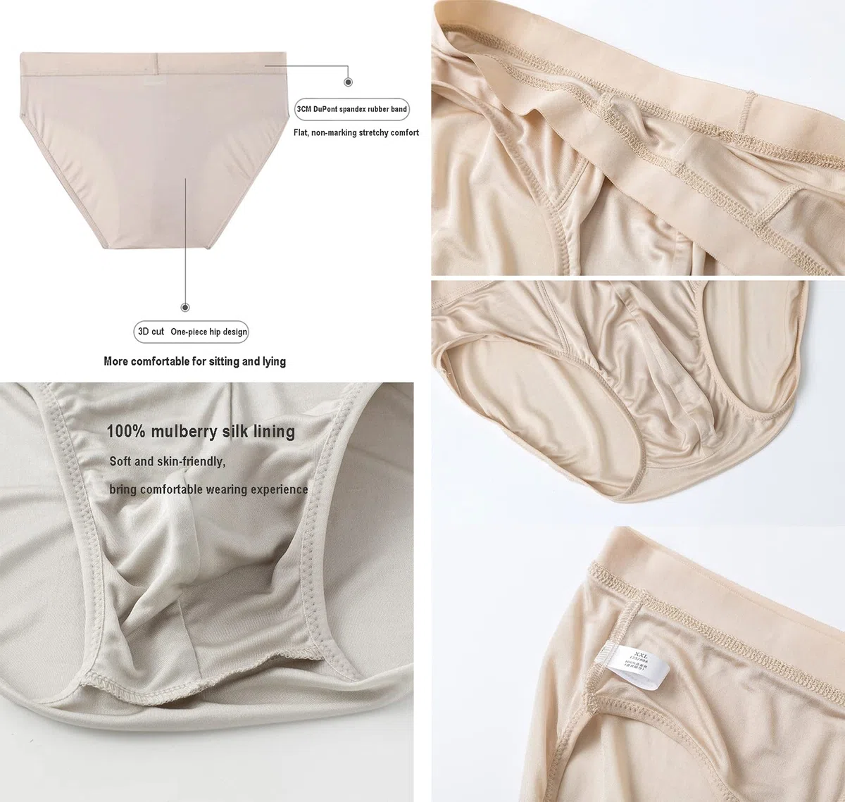 Slip Uomo 100% Seta di Gelso Slip A Vita Bassa Mutande Classiche in Raso, Quattro Stagioni