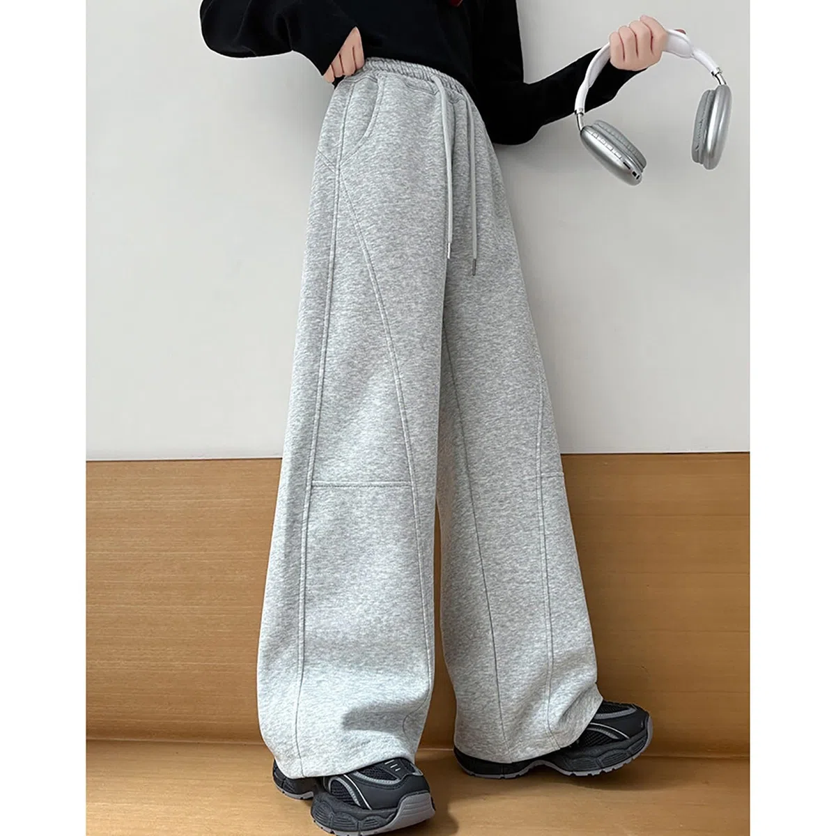 Pantaloni della tuta larghi da ragazza foderati in pile pantaloni a gamba larga per bambini morbidi caldi elastici in vita joggers comfort casual sport scuola jogging pantaloni