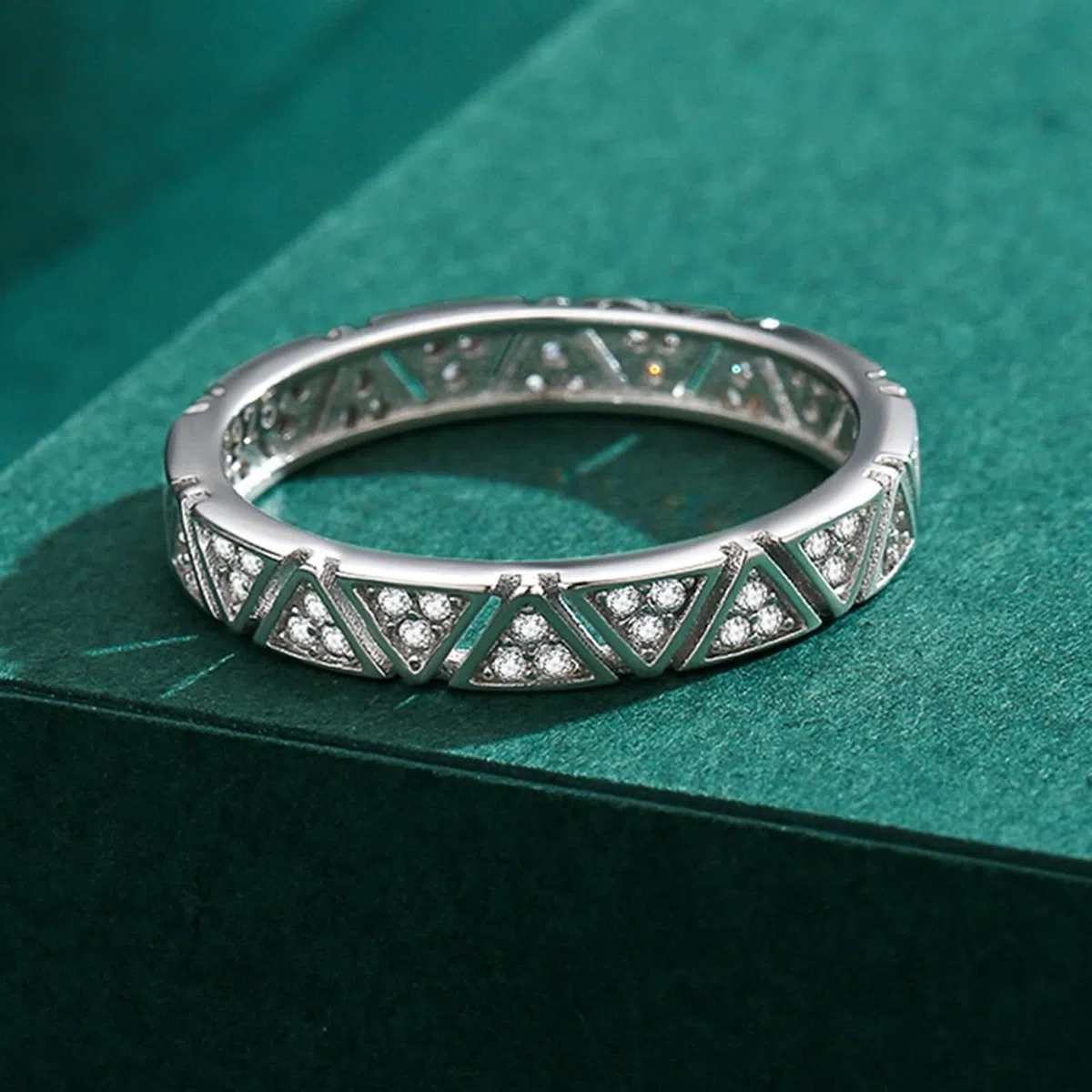 Anello da donna, in argento Sterling con triangolo, con strass e gioielli alla moda per lei, L 1/2, zirconia cubica