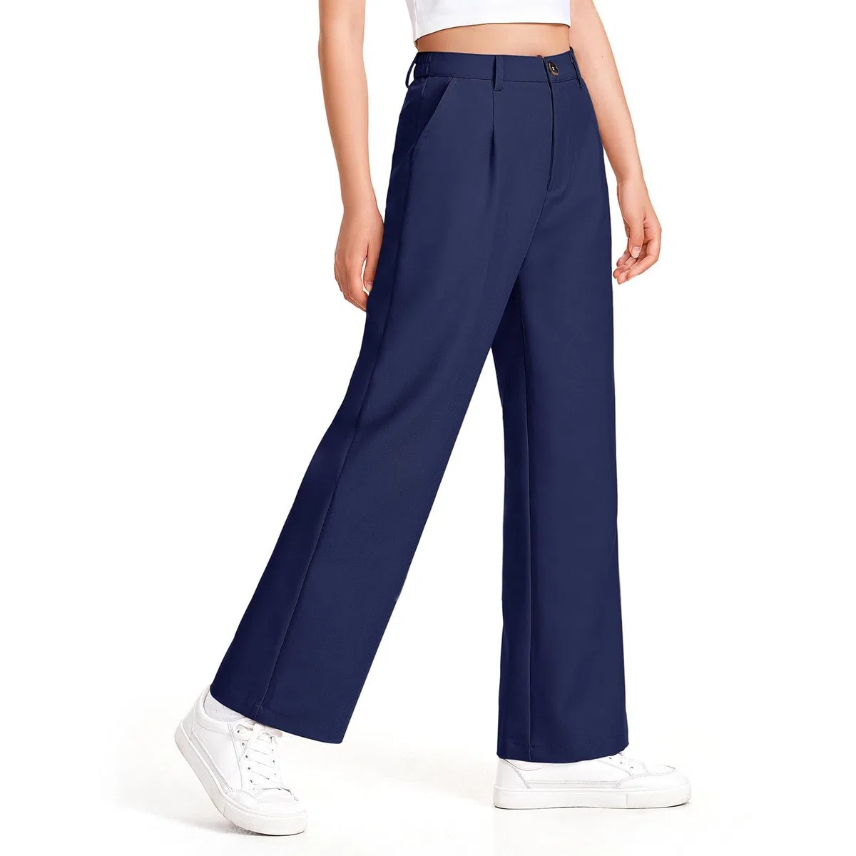 Pantaloni da scuola per ragazze Pantaloni per bambini Gamba dritta Indietro Elastico in vita Tinta unita Uniforme Scuola Pantaloni Tasche Elastico Casual Zip Up Button Bottoms