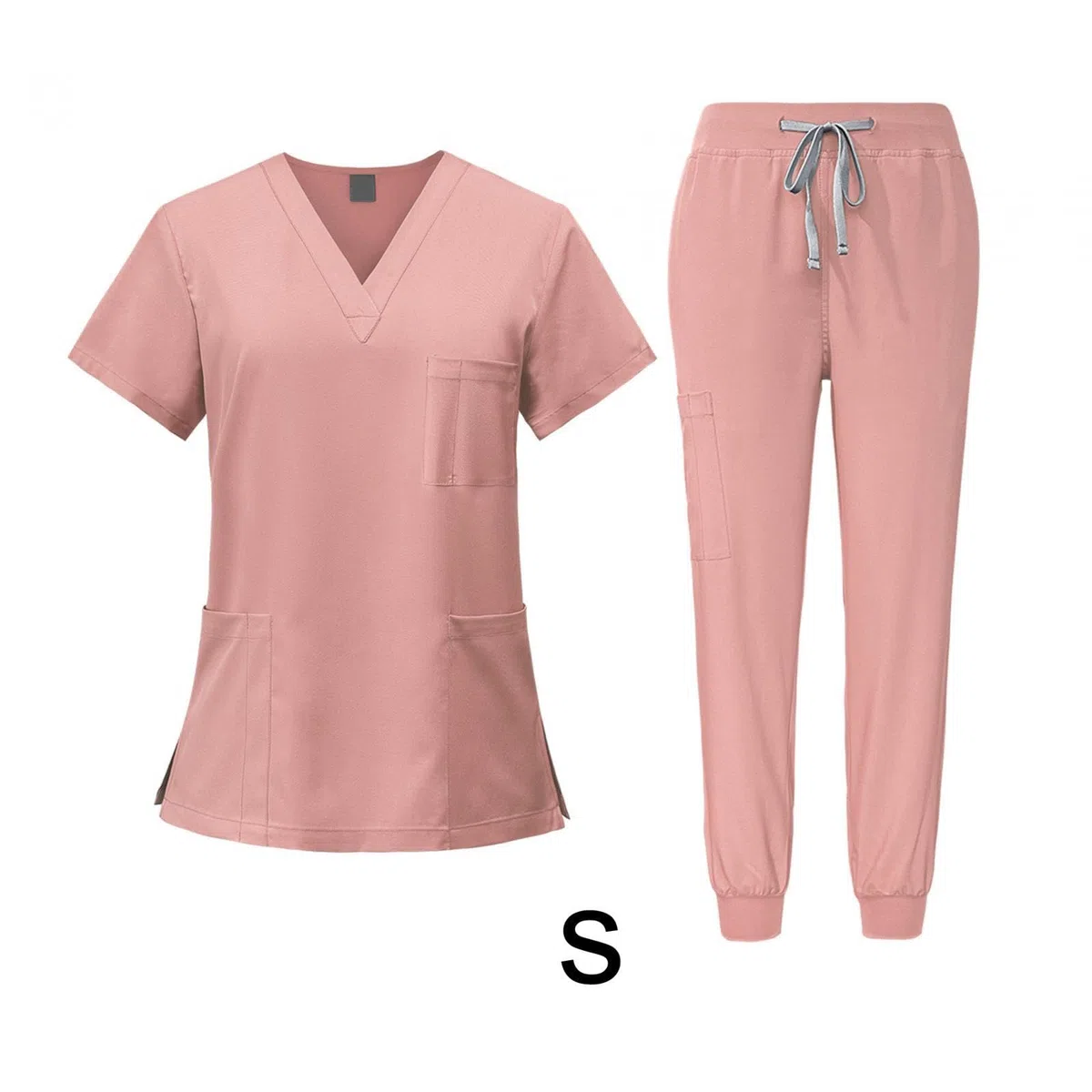 LOVIVER Female Scrub Set Nurse Workwear V Neckline Professional Machine Washable Top and Joggers Pant Work Clothing for Beauty Center, Pink, S
