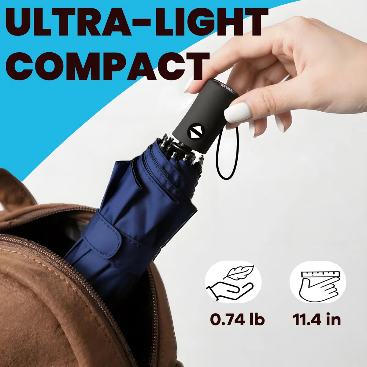 SIEPASA Ombrello compatto da viaggio, antivento, 8 costole, anti-UV, impermeabile, pieghevole, con rivestimento in telfon, un pulsante per apertura e chiusura automatica (blu navy)