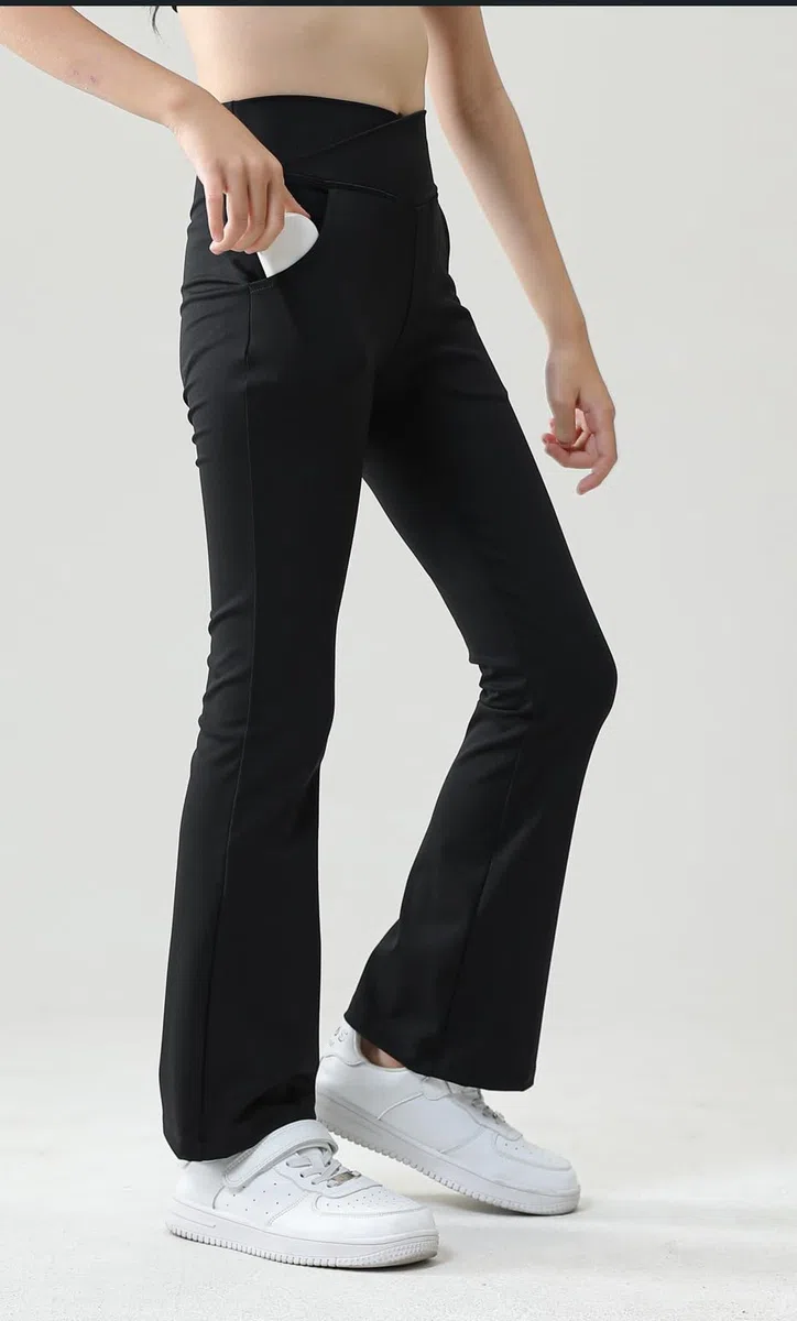 Pantaloni da yoga da ragazza, leggings svasati, per allenamento, abbigliamento sportivo, tinta unita, per 5-12 anni