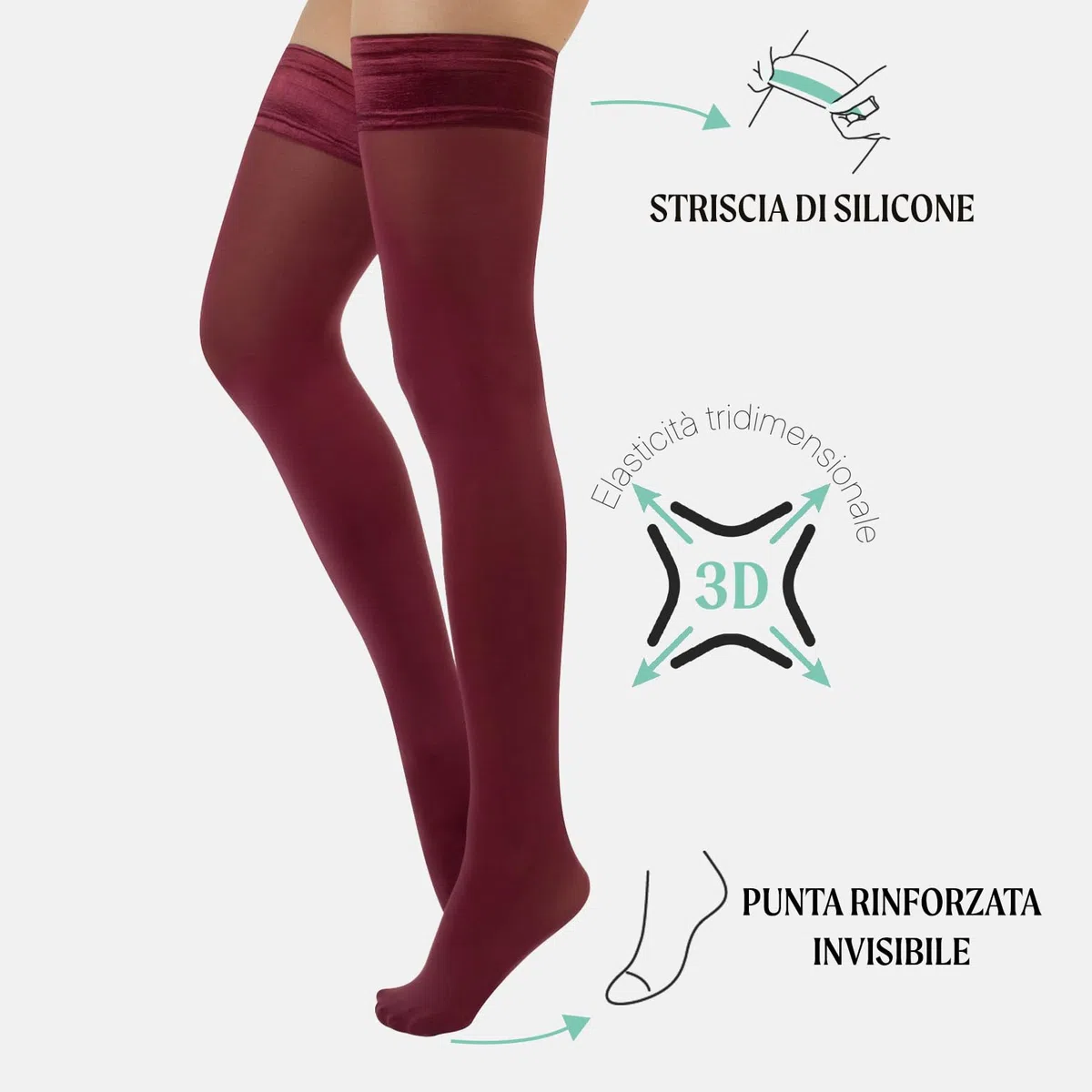 CALZITALY Calze Autoreggenti Donna Coprenti con Banda Liscia | S, M/L, XL, 2XL, 3XL | Nero,Rosso, Verde, Blu | 60 DEN | Made in Italy