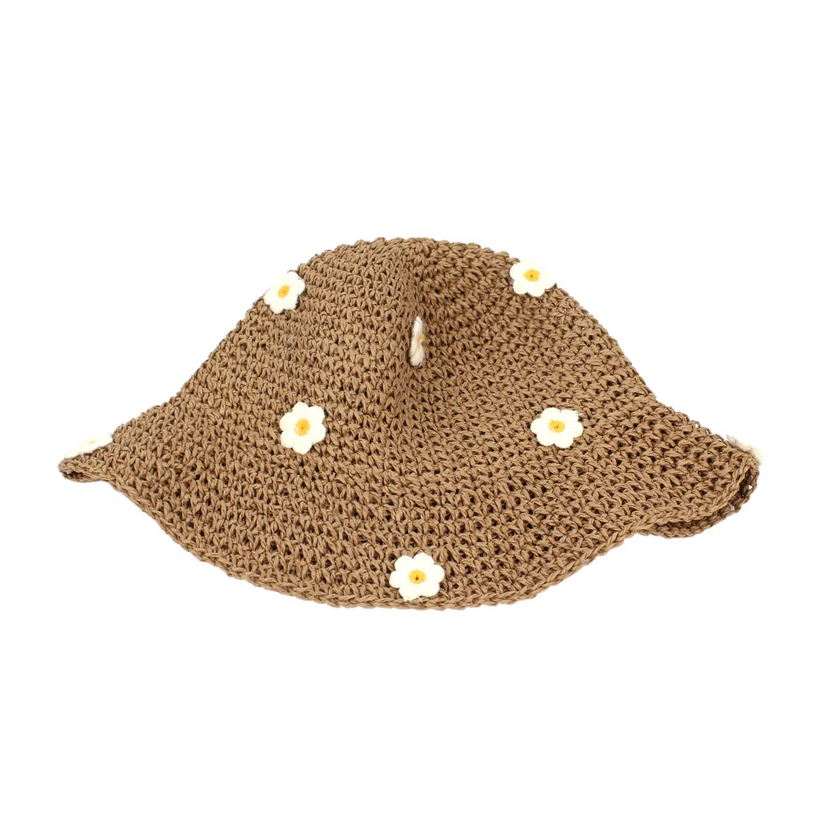 Cappello di paglia da donna, pieghevole, regolabile, estivo, in paglia, con fiori, da spiaggia, a tesa larga