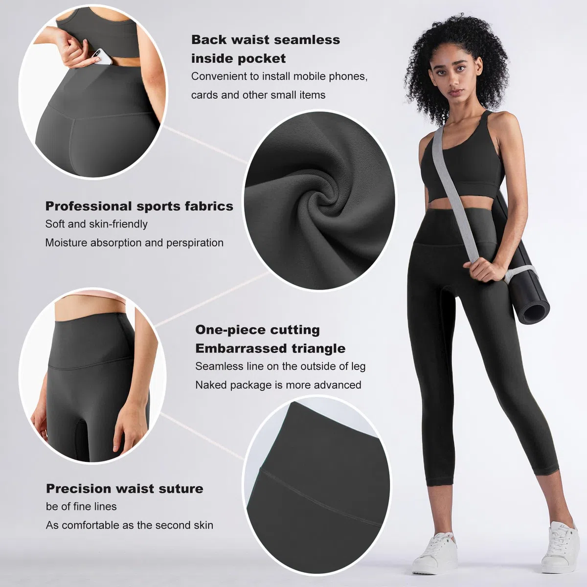 Leggins Sportivi Donna Push Up 3/4 Leggings Palestra Vita Alta Pantaloni Fitness Yoga Elasticizzati Anticellulite Pantaloni con Tasche per Pilates Sport Gym Running Tempo Libero, Jogging