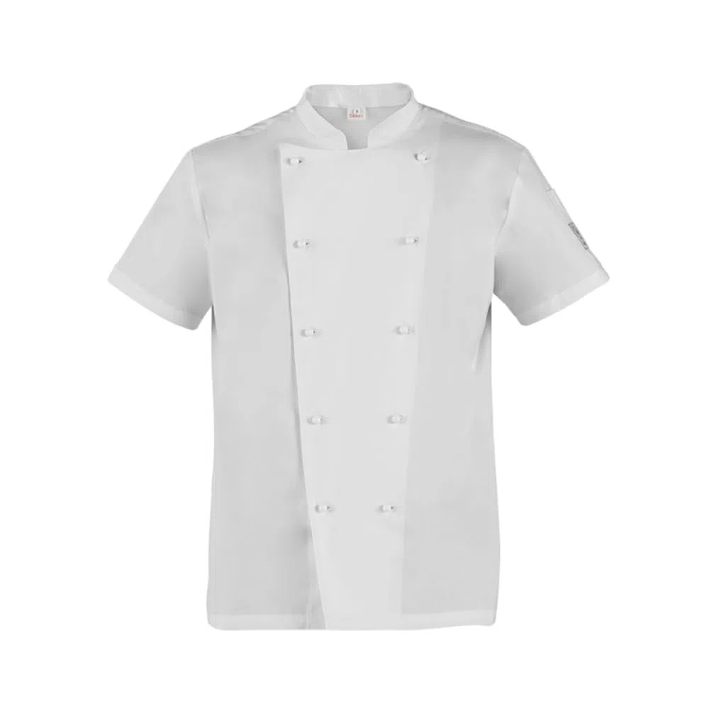Siry Work Giacca Tommaso Uomo per Chef, Cuoco, in Cotone Elasticizzato, doppio petto, manica corta con taschino portapenne sulla manica