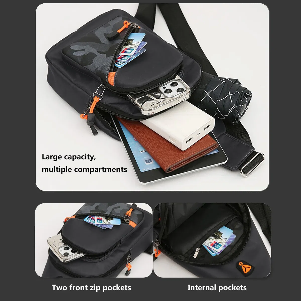 Crossbody Zaino Borsellino Antifurto Borsa, Monospalla Marsupio Zainetto Piccolo Sling Bag Borsello a Tracolla Mini Borse Lavoro Messenger per Uomo Donna Viaggio
