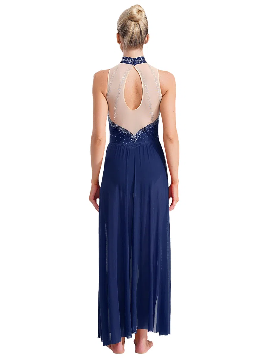 Vestito da ballo classico da donna, costume da danza contemporanea con strass, body da ginnastica con pattinaggio