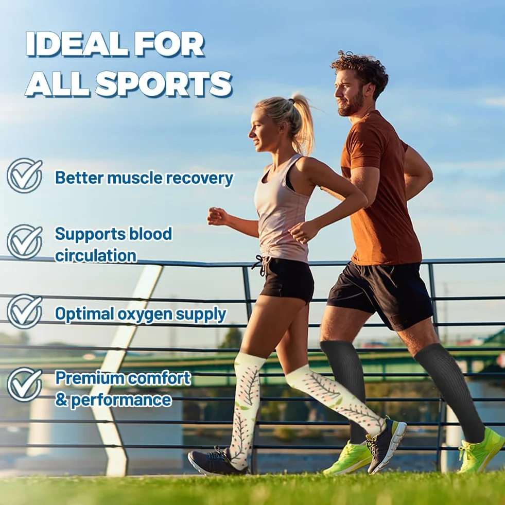flintronic Calze Elastiche a Compressione Graduata, Calze Compressione Graduata per Donna e Uomo, Traspirante Compression Socks, Miglior Supporto Alla per Atletica,Lavoro,Viaggio e Gravidanza