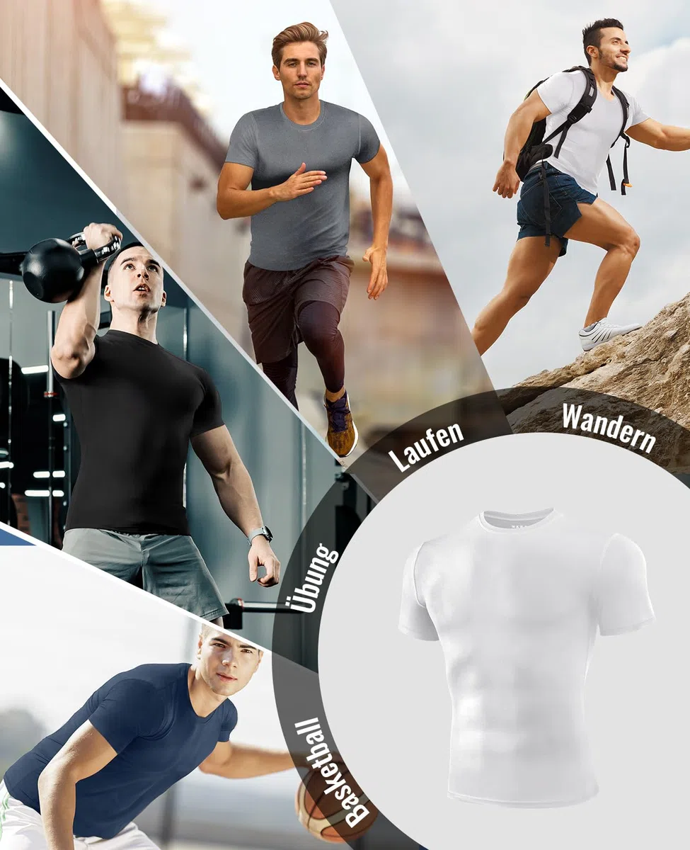 Niksa 1/2/3 pezzi, maglietta funzionale da uomo, a compressione, a maniche corte, sportiva, girocollo, traspirante, per corsa, allenamento, fitness