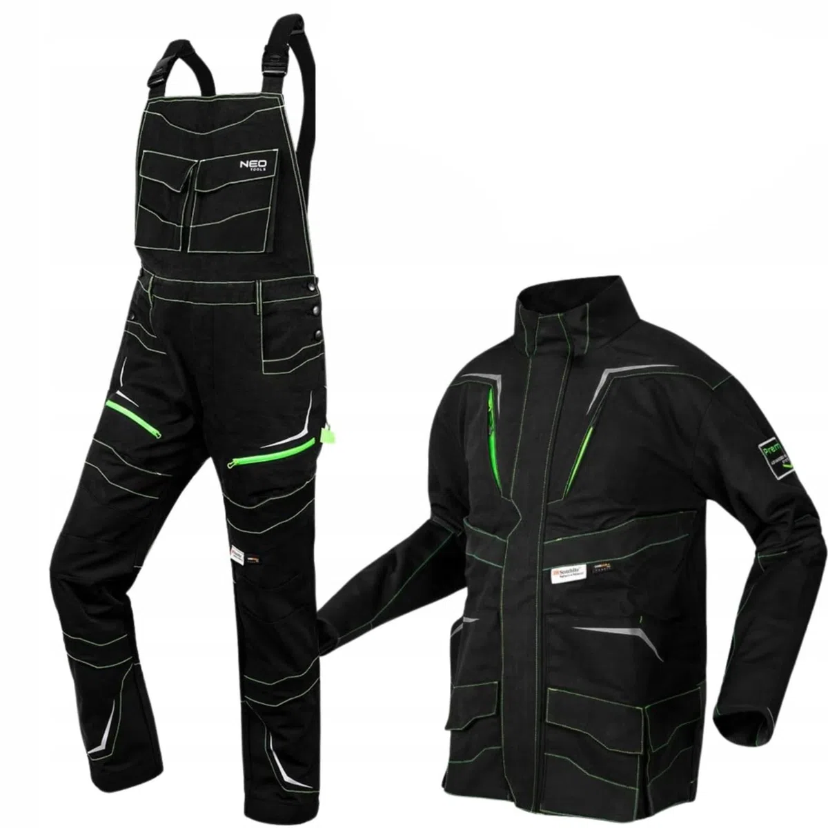NEO TOOLS Abbigliamento da lavoro: set tuta da lavoro con pantaloni e giacca da lavoro, set di abbigliamento da lavoro per meccanici, abbigliamento da lavoro set salopette resistenti molte tasche