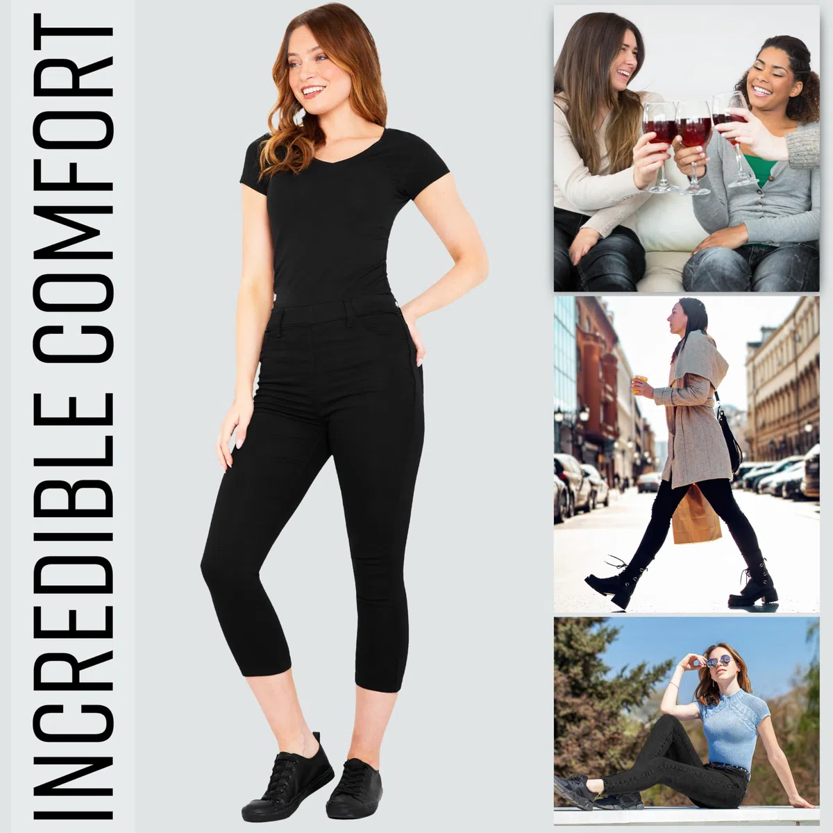 CityComfort Jeans Donna Jeggings Donna a Vita Alta Pantaloni Pinocchietto 3/4 Elasticizzati Taglie Forti Donna 36-48 Slim Jeggings Blu e Neri Leggins Modellanti con Tasche
