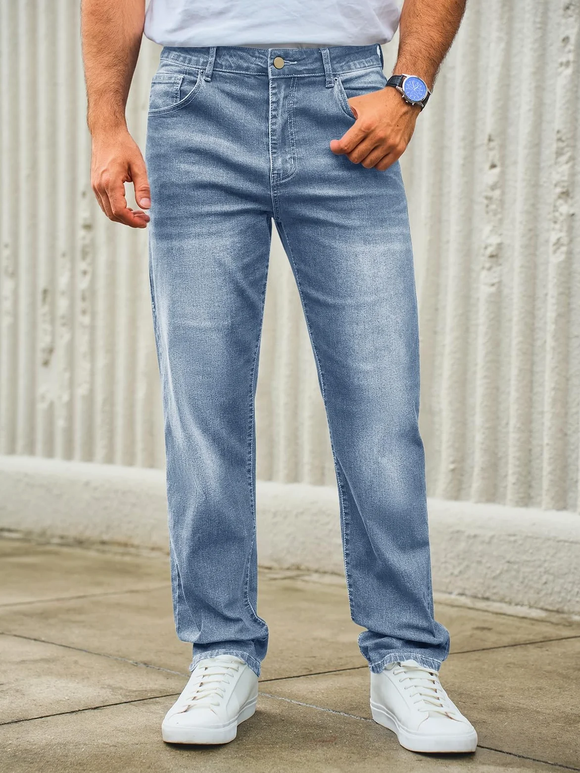 Runcati Jeans da uomo, vestibilità normale, jeans per il tempo libero, elasticizzati, in denim