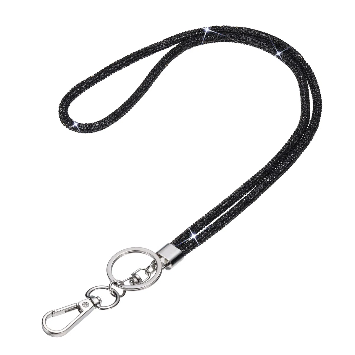 PATIKIL Bling Lanyard, 19"/48cm Collana Porta Badge Con Cristalli Catena Portachiavi Con Chiusura Metallico E Portachiavi Per Tesserino Ufficio Chiavi Donne, Nero