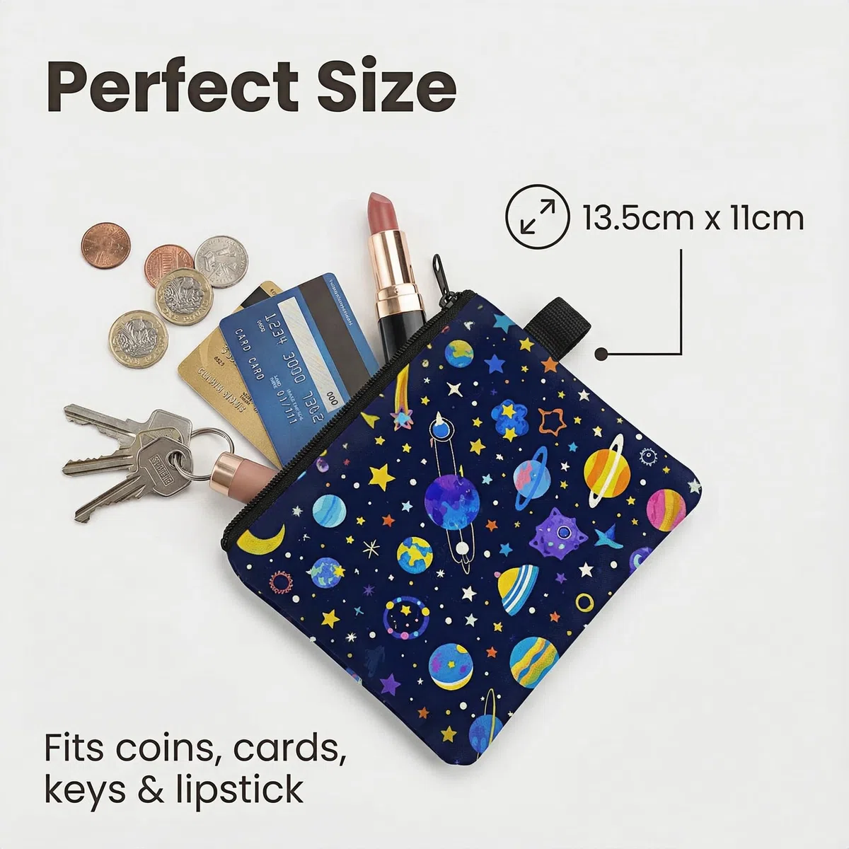 6 Pezzi Portamonete Bambini Spaziale con Cerniera, Mini Borsello Piccolo Portafoglio Multifunzione Portatile Coin Purse con Stampa Stelle e Pianeti per Monete, Chiavi, Auricolari