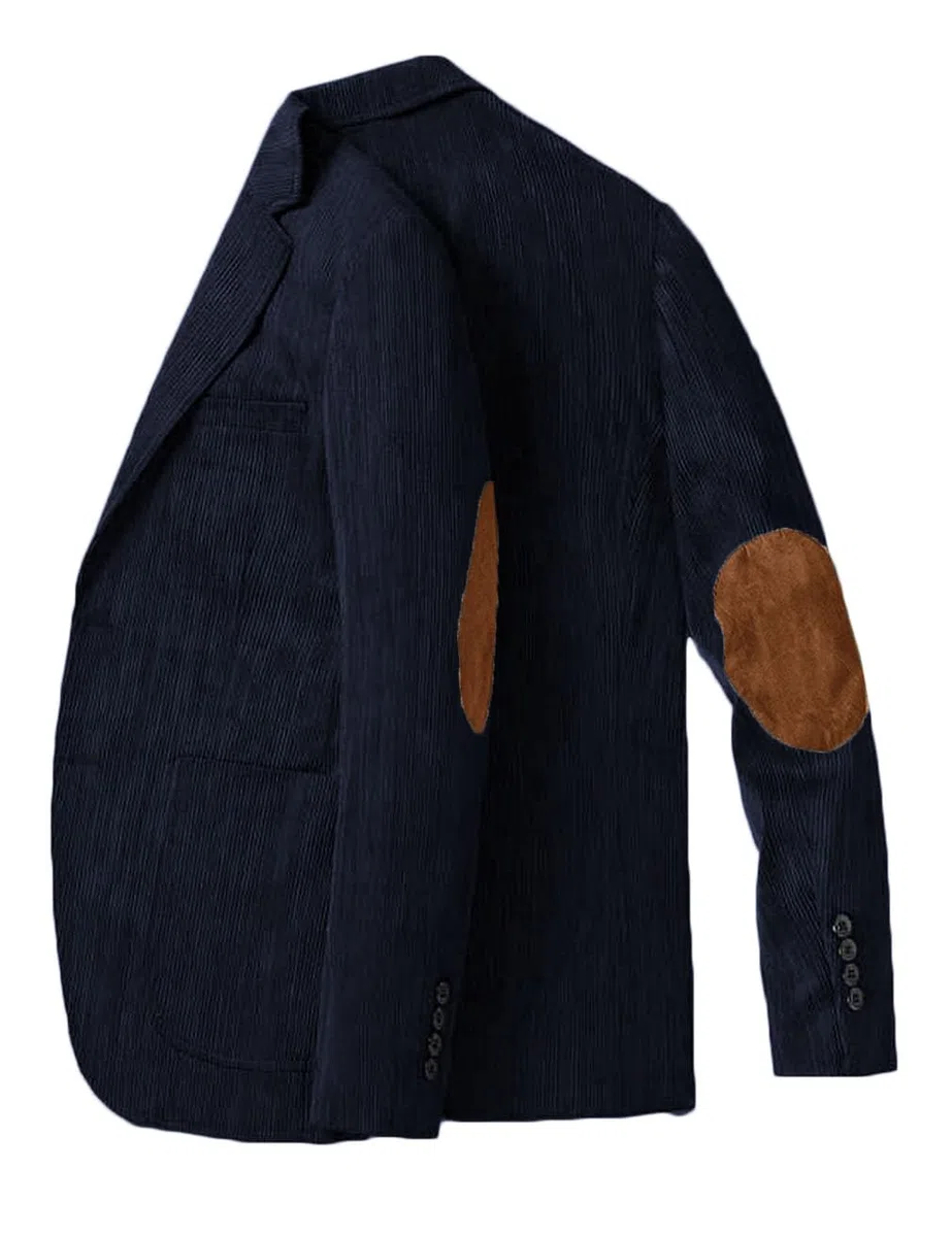 Giacca blazer in velluto a coste con toppa sul gomito, slim fit, da uomo, vintage, monopetto, per balli di fine anno e matrimoni
