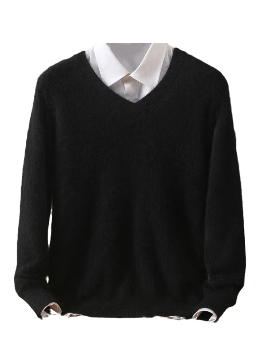 Vogrtcc Maglione in cashmere da uomo con scollo a V Pullover in maglia di grandi dimensioni maglione invernale top maglioni a maniche lunghe