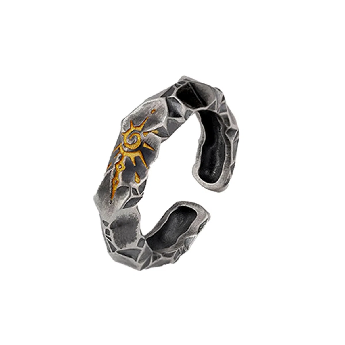 Anello da Uomo Regolabile Rune del Sole D'Oro Anello Aperto Vintage Vichingo Retrò da Pollice Gotico Gioielli Regali per Uomini Ragazzi Padre, Nero