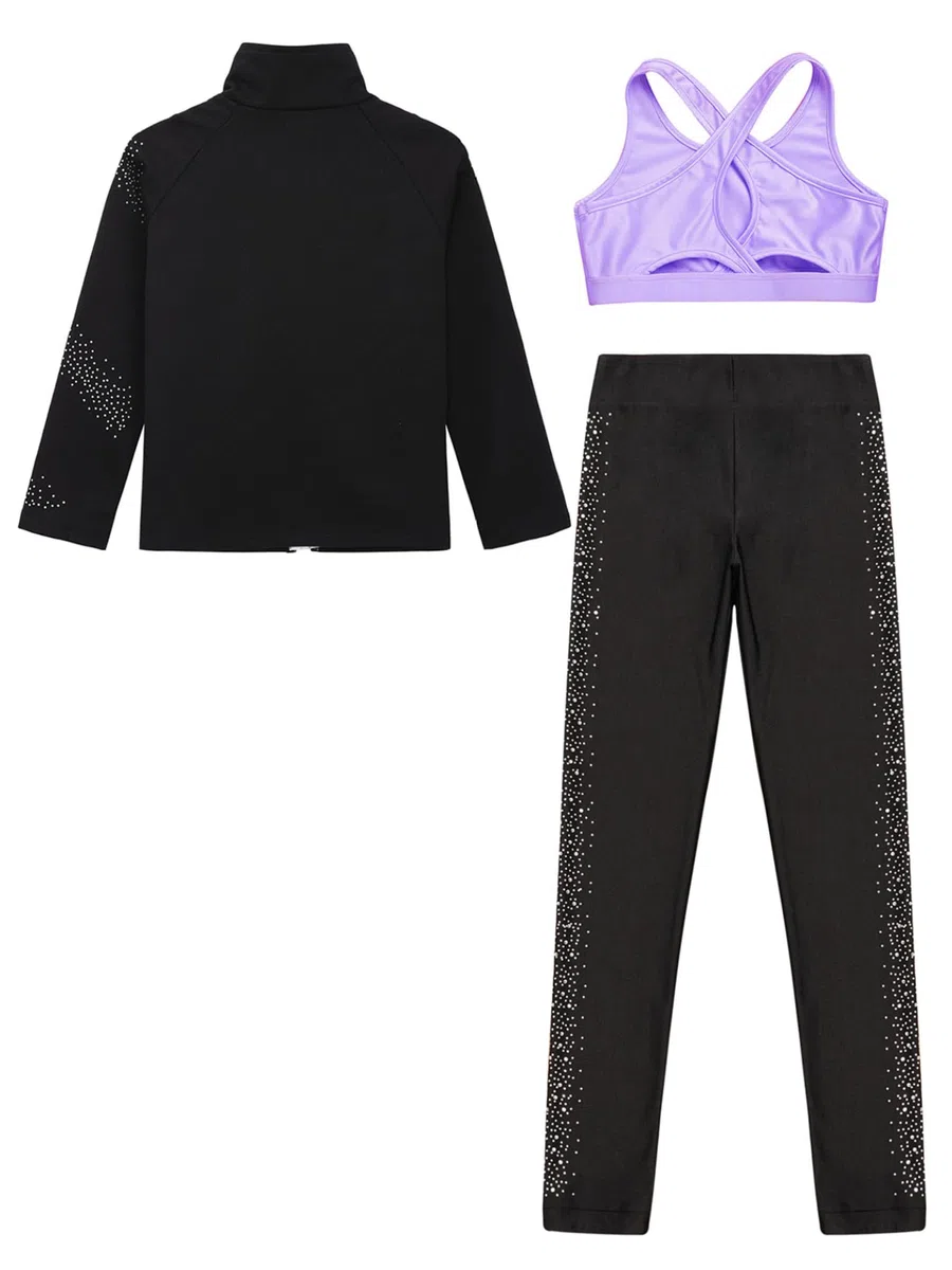 Linjinx Tute Da Ginnastica Per Bambine Completo Da Pattinaggio Artistico Professionale Con Felpa Con Zip A Maniche Lunghe E Top A Canotta E Leggings Lunghi Completo