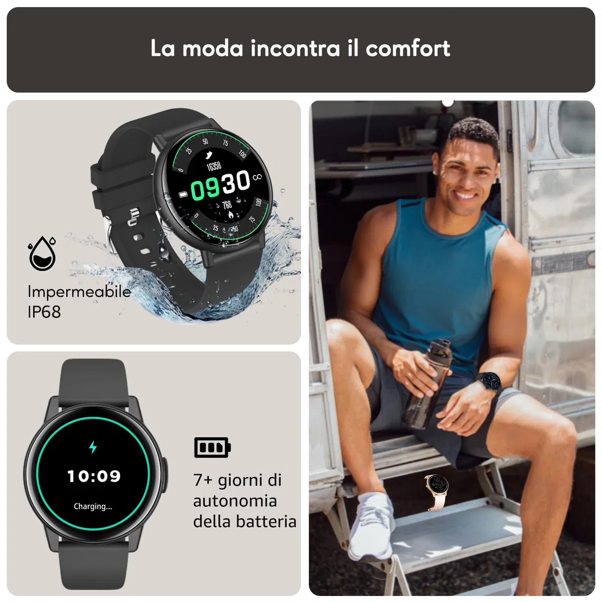AcclaFit Smartwatch Donna Uomo, 1.38" Touch Screen Smartwatch con Effettua/Risposta Chiamate, Fitness Tracker con Pressione Sanguigna e Monitor Sonno, 120+ Sport Step Counter per Android iOS