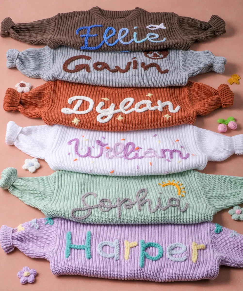 Maglione in Maglia per Bebè Personalizzato, Maglione Bebè su Misura con Nome e Monogramma Ricamati Mano,