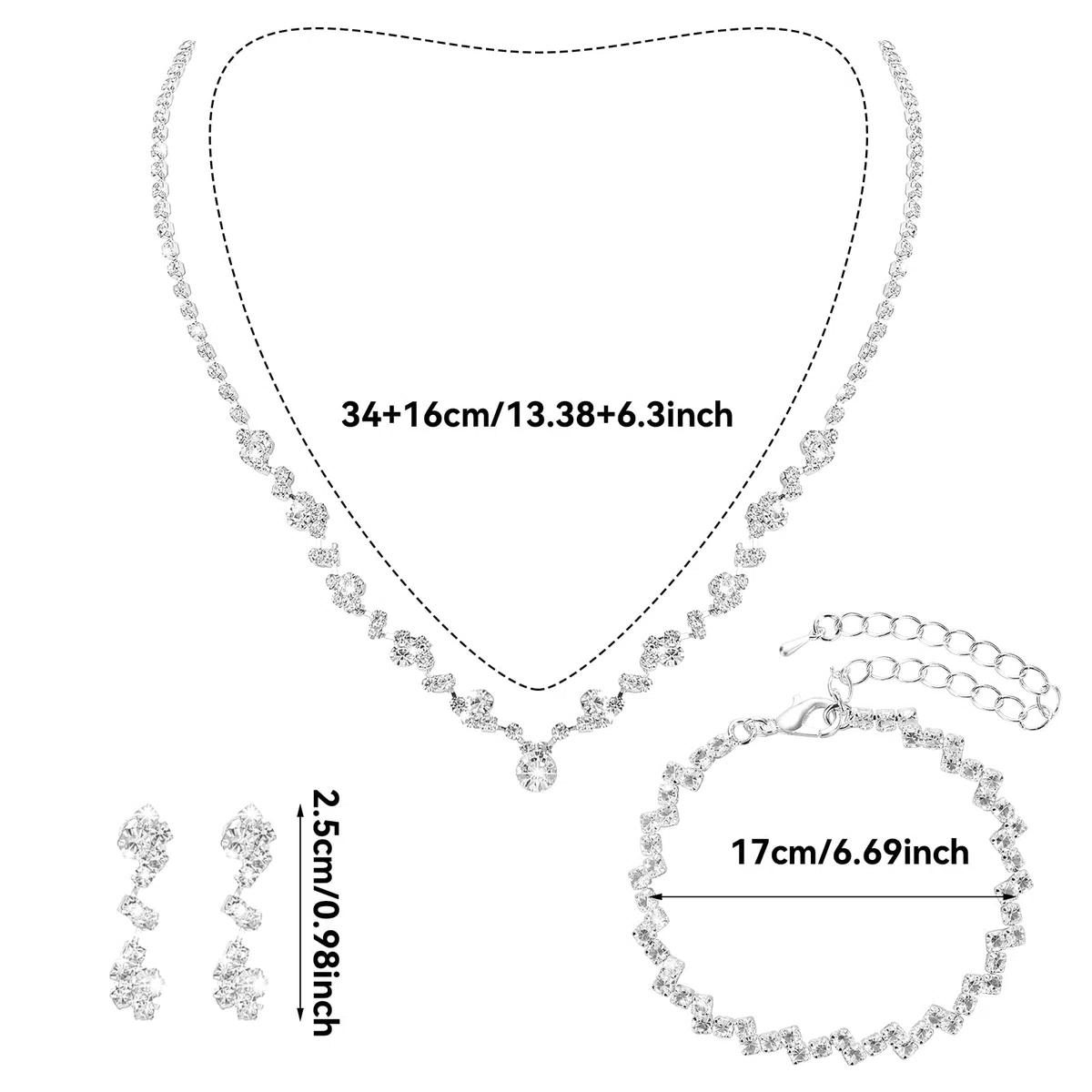 Yolev Parure Gioielli Donna da Sposa con Strass Include Collana Diamanti Bracciale Orecchini Damigella d'Onore Costume da Ballo Set di Gioielli per la Desta Nuziale Bigiotteria Donna