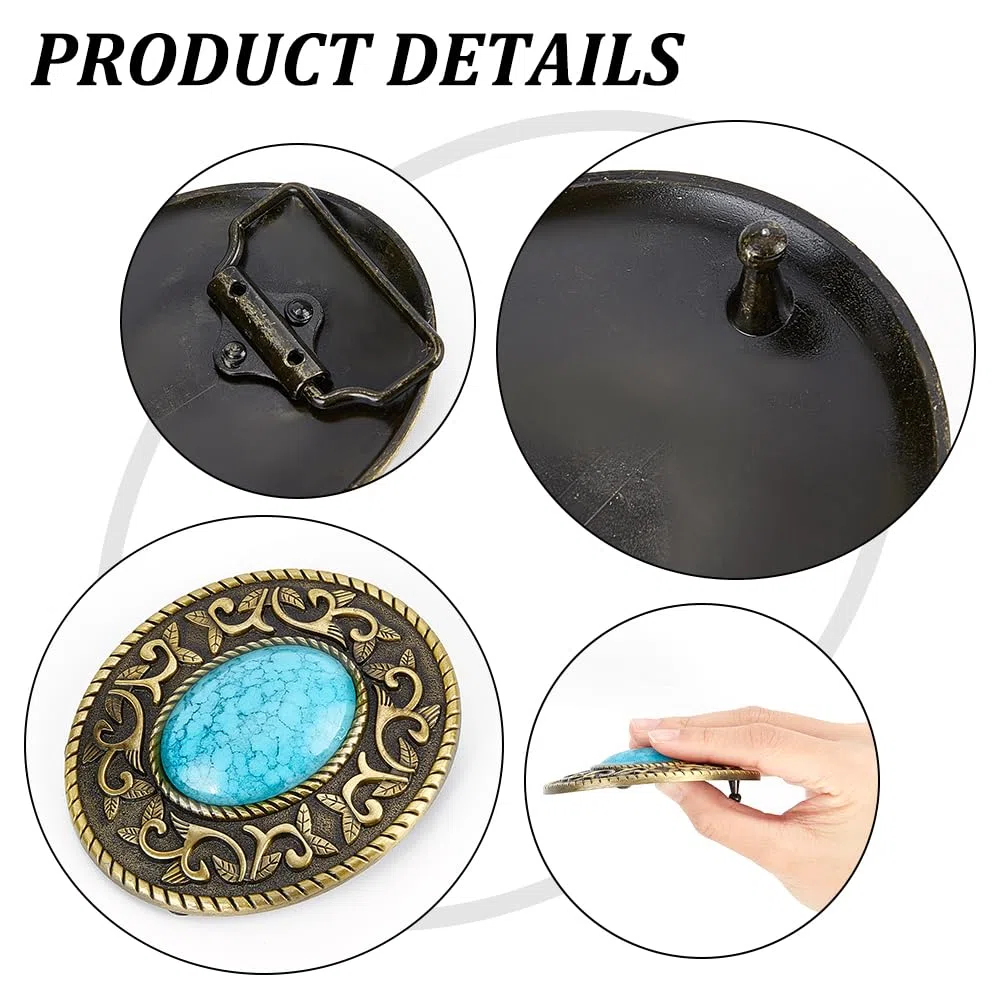 GORGECRAFT Fibbia per Cintura Occidentale Turchese Fibbia Vintage Medievale Fibbia per Cintura Accessorio Stile Bohemien Moda Turchese Gioielli Cintura Fibbie Punk Donna Cowgirl Uomo, Bronzo Antico