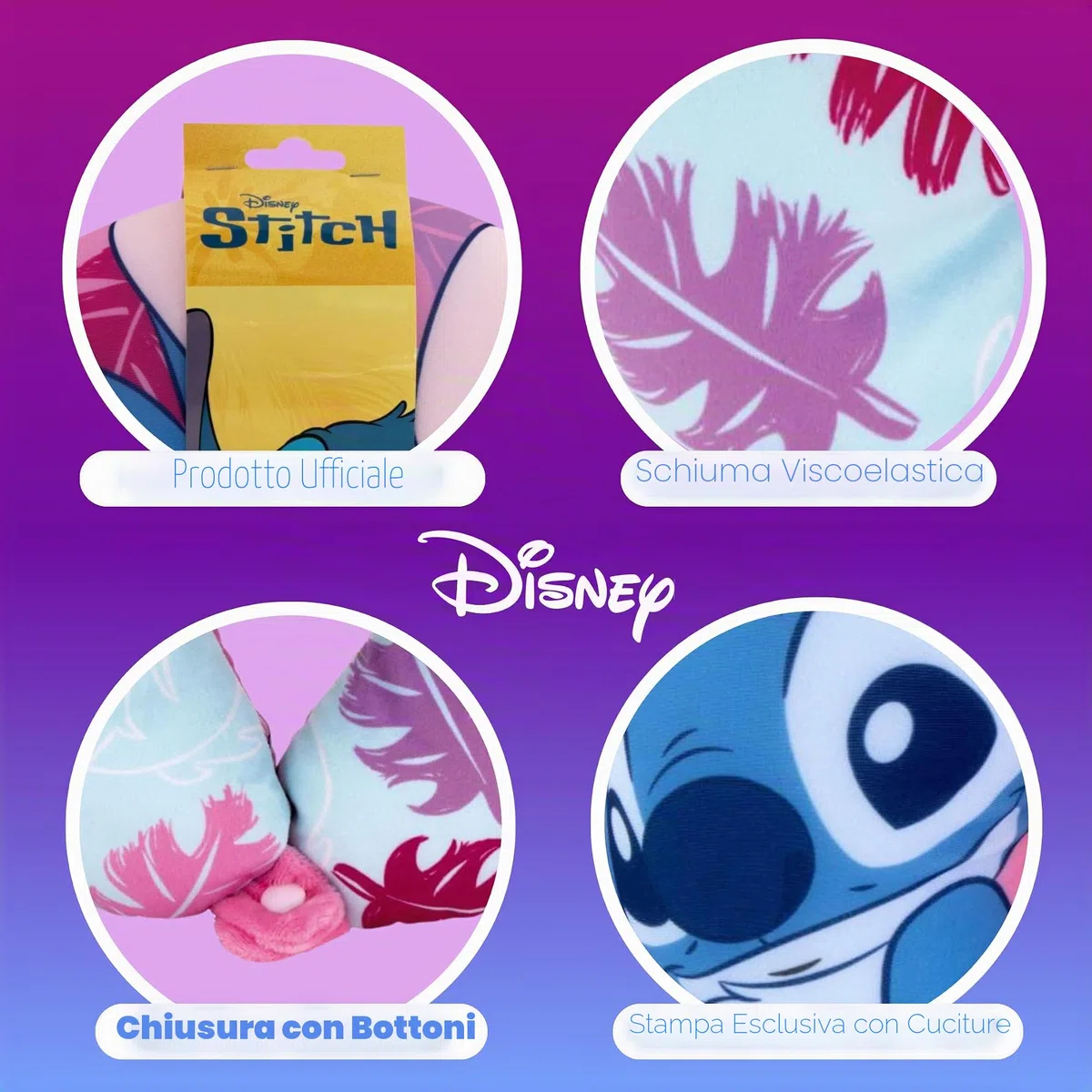 Disney Stitch e Angel Cuscino da Viaggio per il Collo, Cuscino per il Collo in Memory Foam, Cuscino da Viaggio dal Design Regolabile, Regalo per Ragazze e Adolescenti