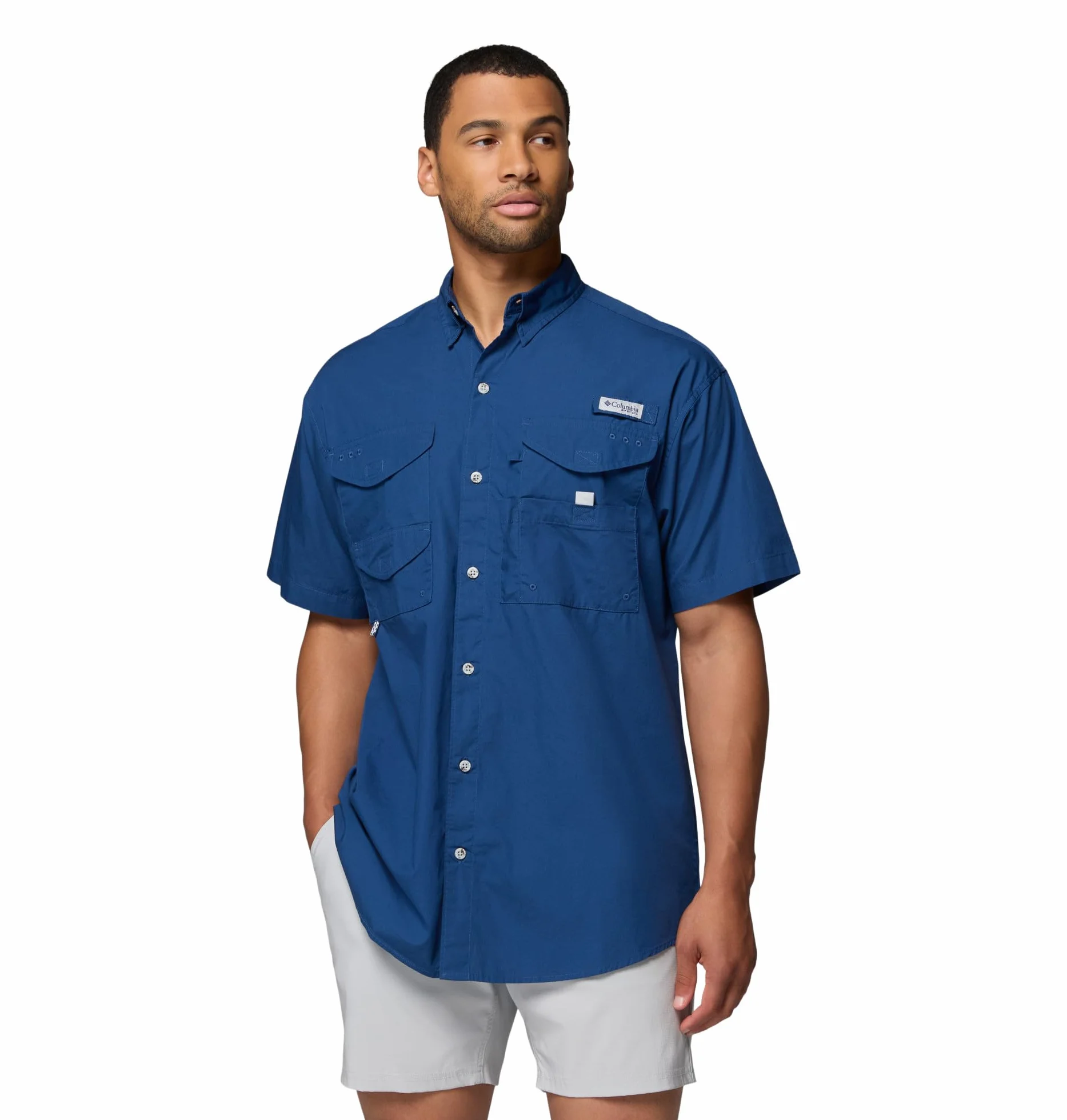 Columbia, Camicia da Pesca a Maniche Corte PFG Bonehead da Uomo, 100% Cotone, Carbonio, M