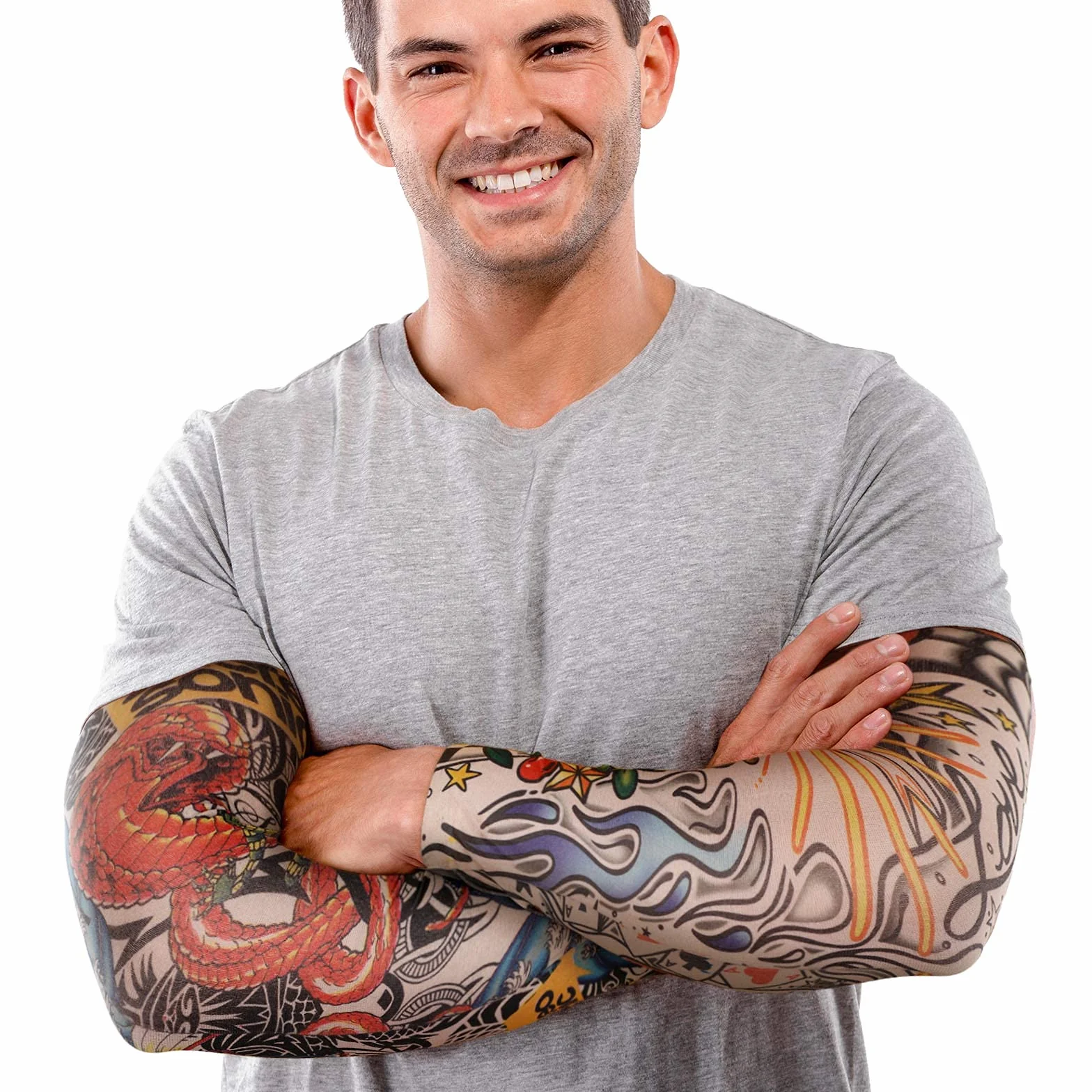 BBTO Set di 12 Pezzi Maniche del Tatuaggio Finto Manicotti per Braccio di Protezione Solare Guanti Elastici Morbidi per Braccia con Fiori da Ciclismo (Modello Colorato)