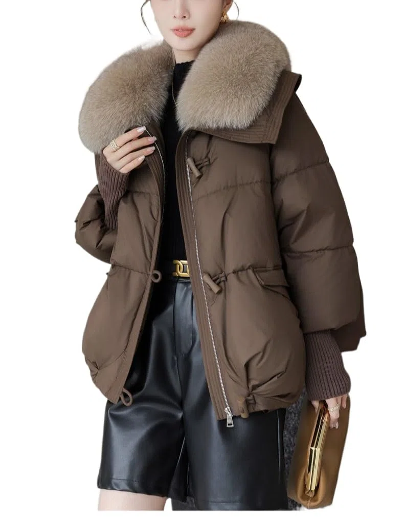 Donna Inverno Grande Collare Peloso Ispessito Piumino Corto Ispessito Parka Maniche a Maglia Sciarpa Cappotto Vento Neve Giacca Invernale Caldo Imbottito
