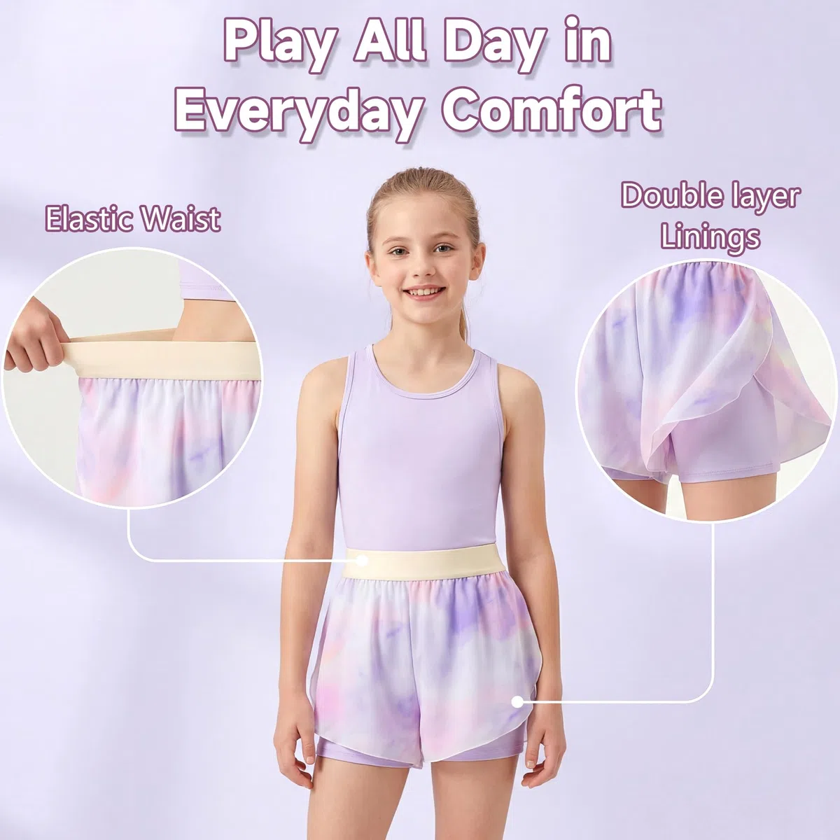 Pantaloncini Ragazze Bambine Pantaloni Corti Sportiva 2 in 1 con Interni e Gonna Elastico Vita Estivi Asciugatura Rapida Casual Sportivi Short Leggings per Tennis Corsa Danza Ciclismo 5-13 Anni