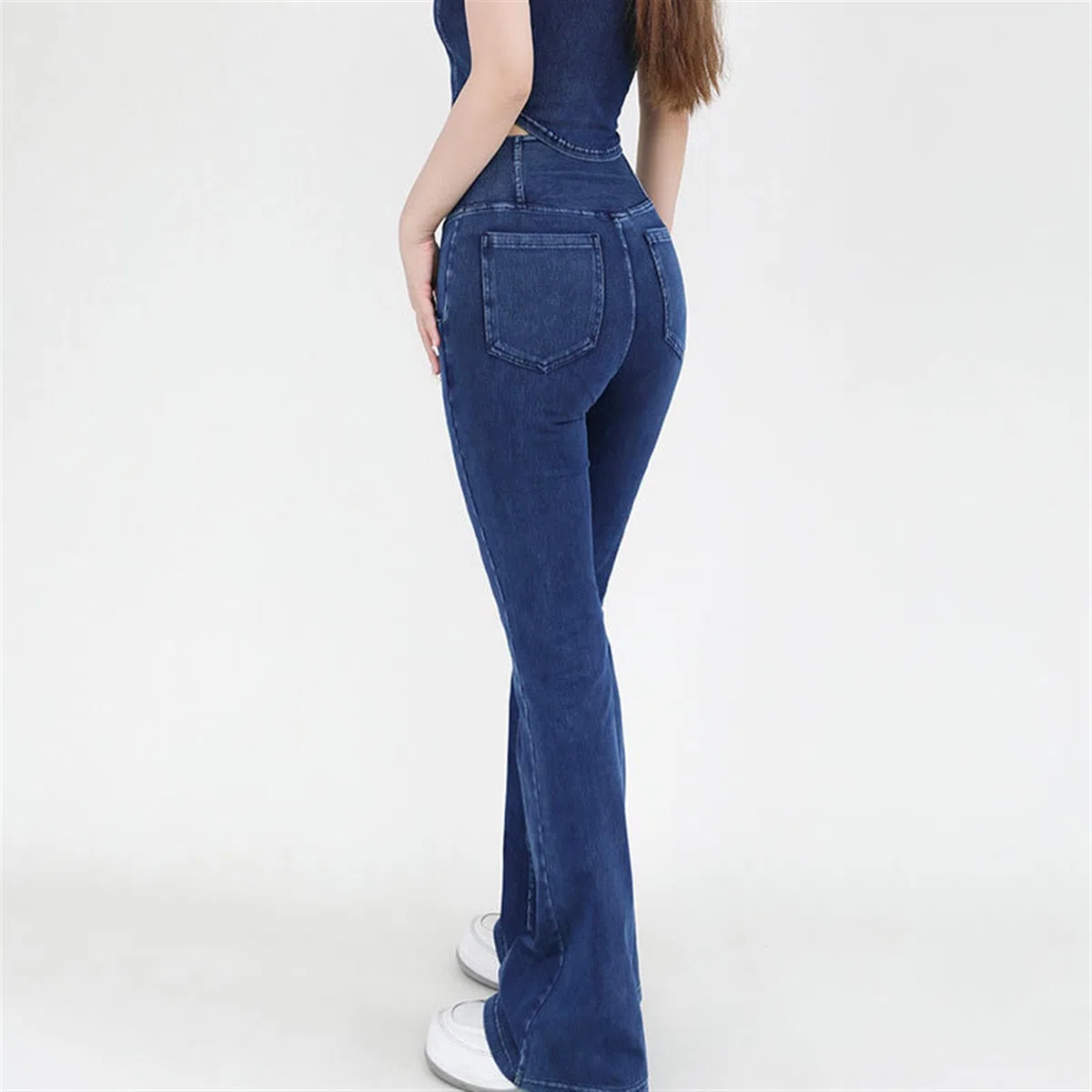 hixswnu Leggings Yoga Cross Vita delle Donne Alta Elasticità Anca Sollevamento Denim Sport Svasato Pantaloni con Doppie Tasche