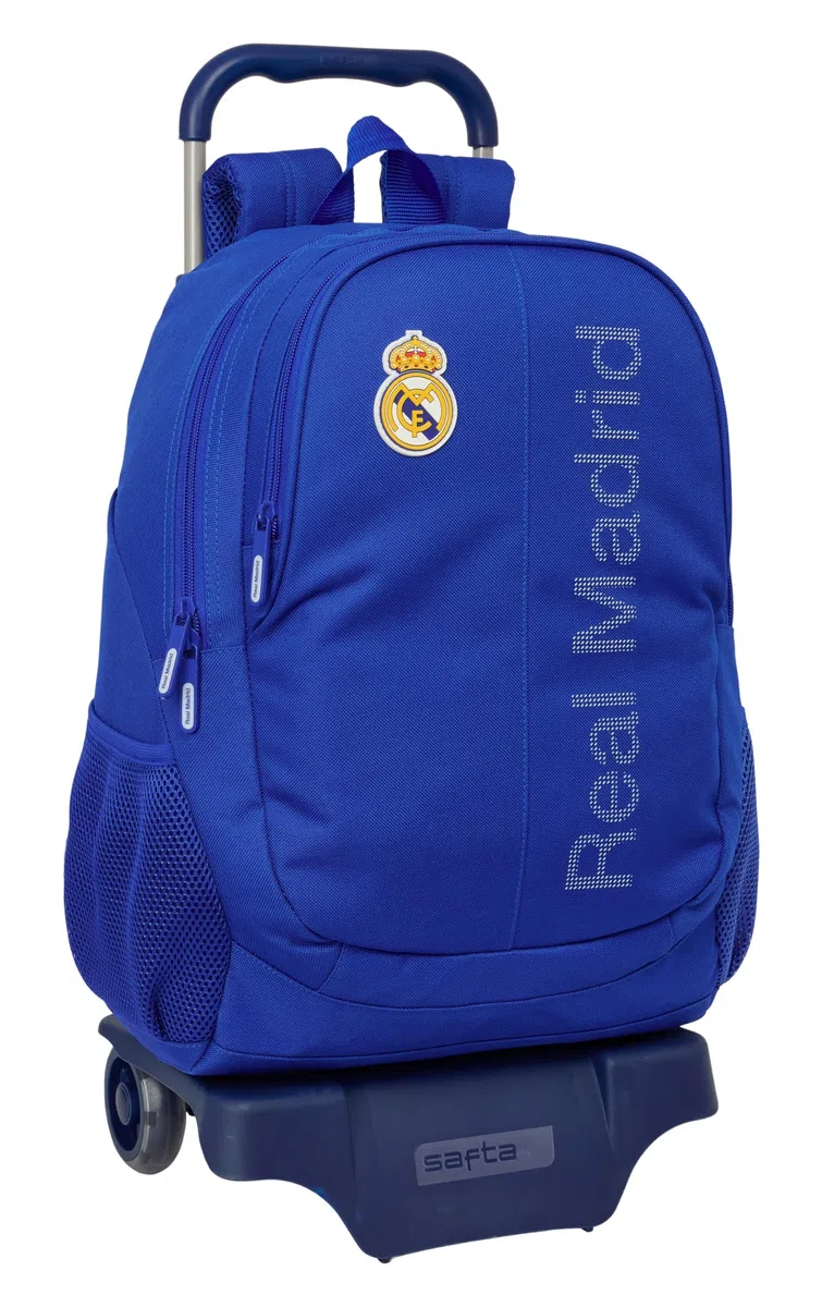 safta Real Madrid - Zaino scuola con carrello, ideale per bambini di diverse età, comodo e versatile, qualità e resistenza, 33 x 15 x 43 cm