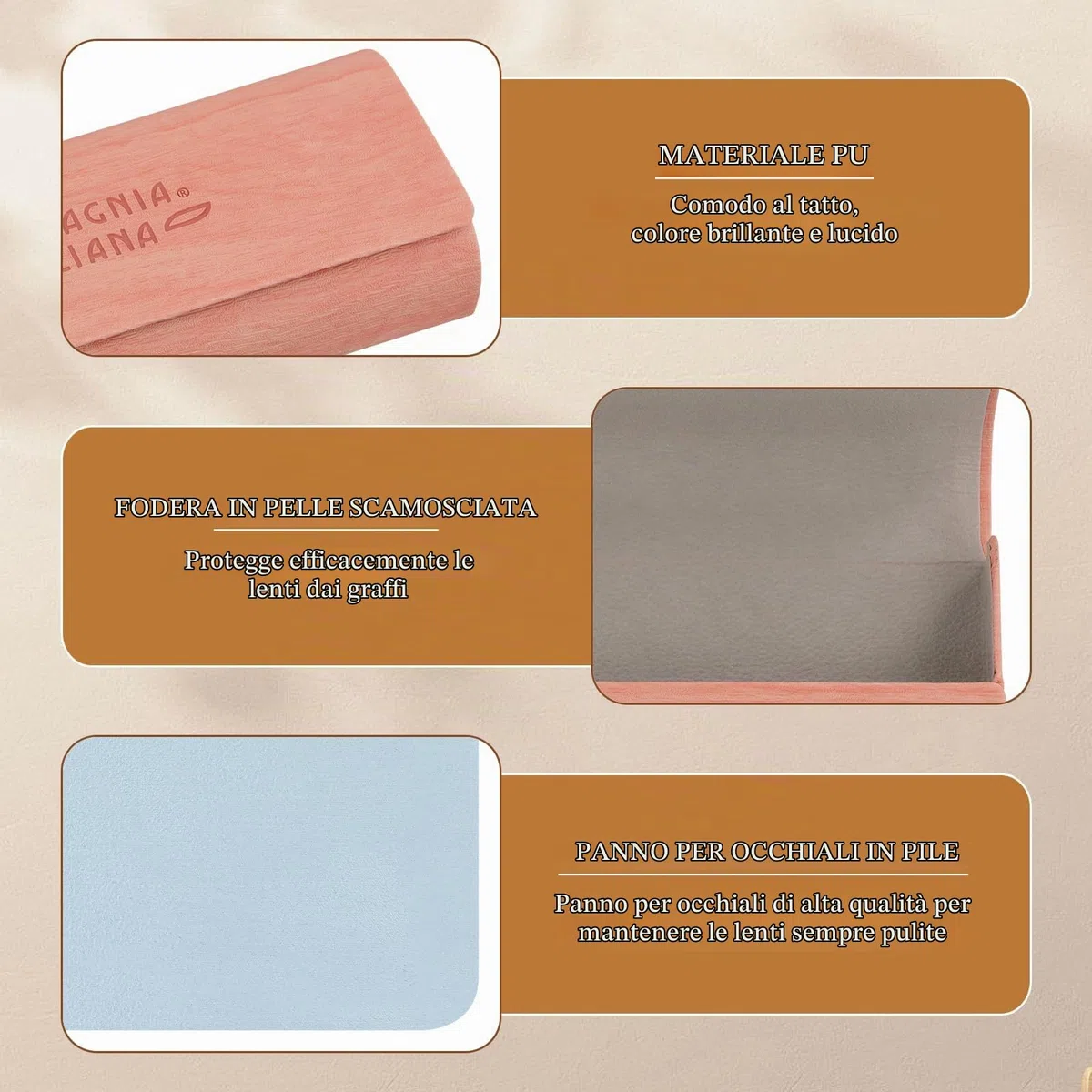 Custodia Occhiali Rigida, 4 Pezzi Portaocchiali Astuccio Rigido con Panno Pulizia, 15.5x6x3cm Portatile Porta Occhiali da Vista per Donna Uomo, Scatola per occhiali in Pelle PU Premium
