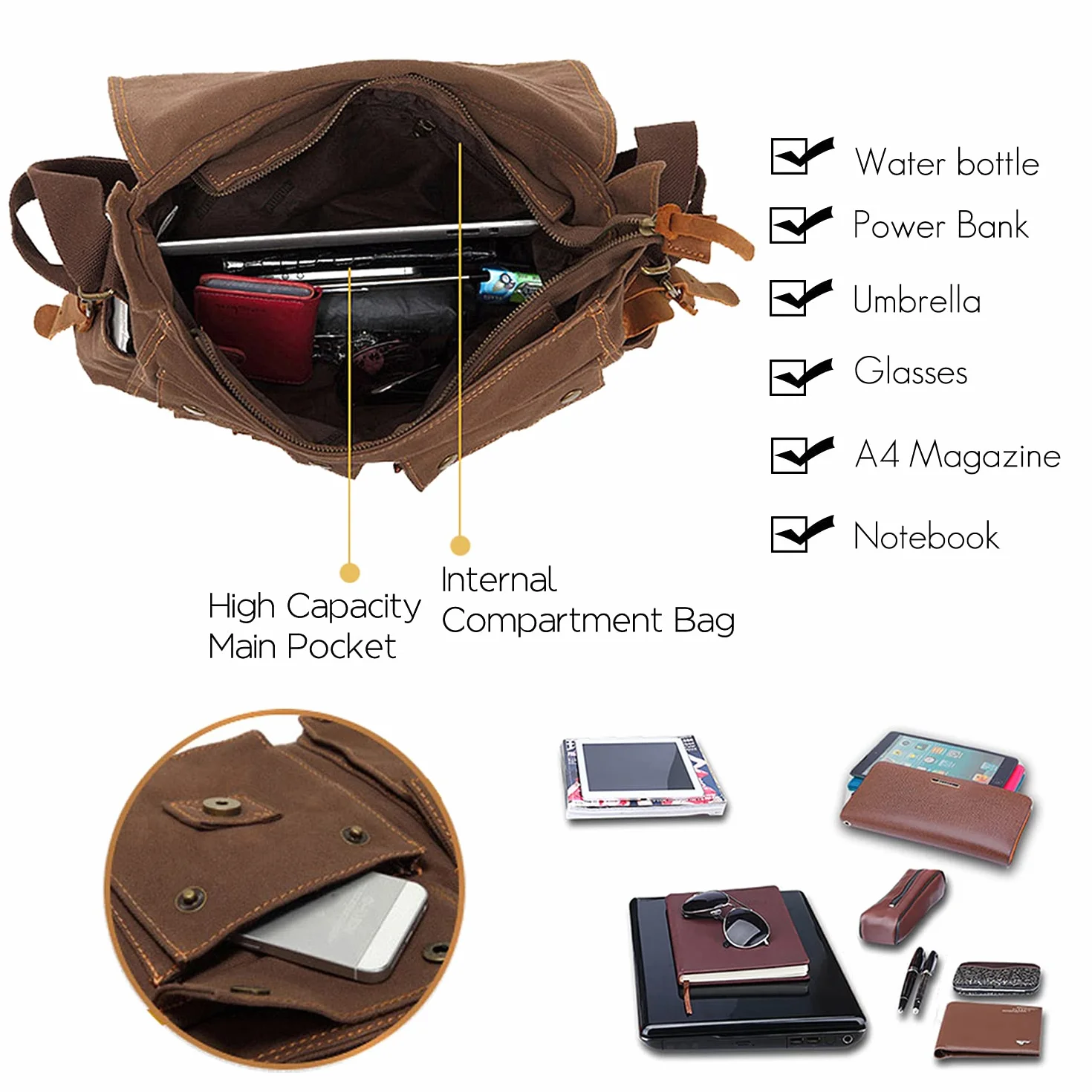 FANDARE Borsa messenger unisex in tela, borsa a tracolla per viaggi all'aperto, viaggi, pendolari, lavoro, borsa a tracolla per computer portatile da 14 pollici, per uomo/donna
