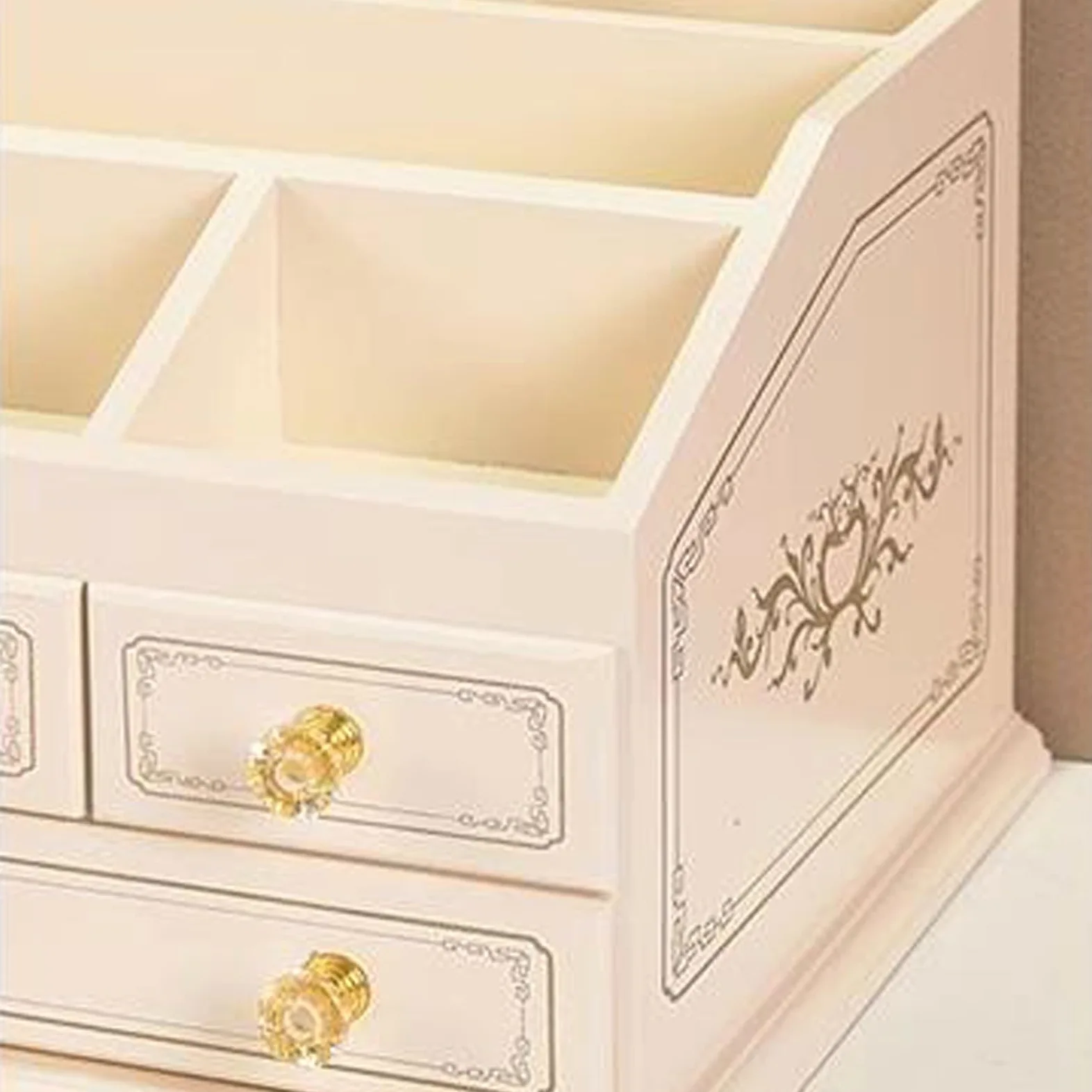 Beauty case in legno per trucchi, con 3 cassetti, organizer per cosmetici, porta pennelli da trucco per comò e bagno