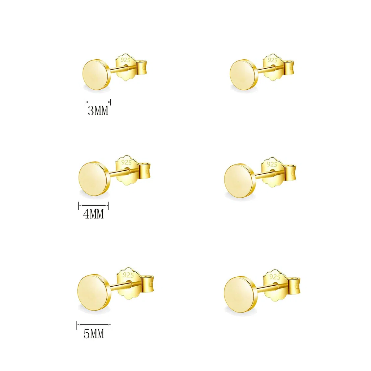 3 Paia Orecchini Rotondi Argento 925 per Donna Uomo Bambina Ragazza Orecchino a Lobo Oro Piccoli Orecchini da Donna Disco Rotondo Orecchino a Bottone Cartilagine