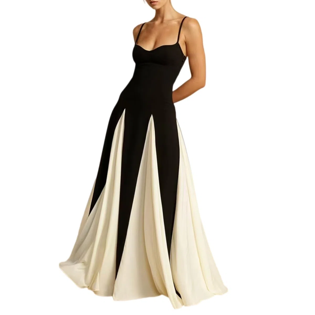 Vestito Donne Elegante Pavimento Lunghezza Maxi Abito Scivolante Splice da Sera Formale Festa Sposa Ospite Chic Vestiti-Black-XL