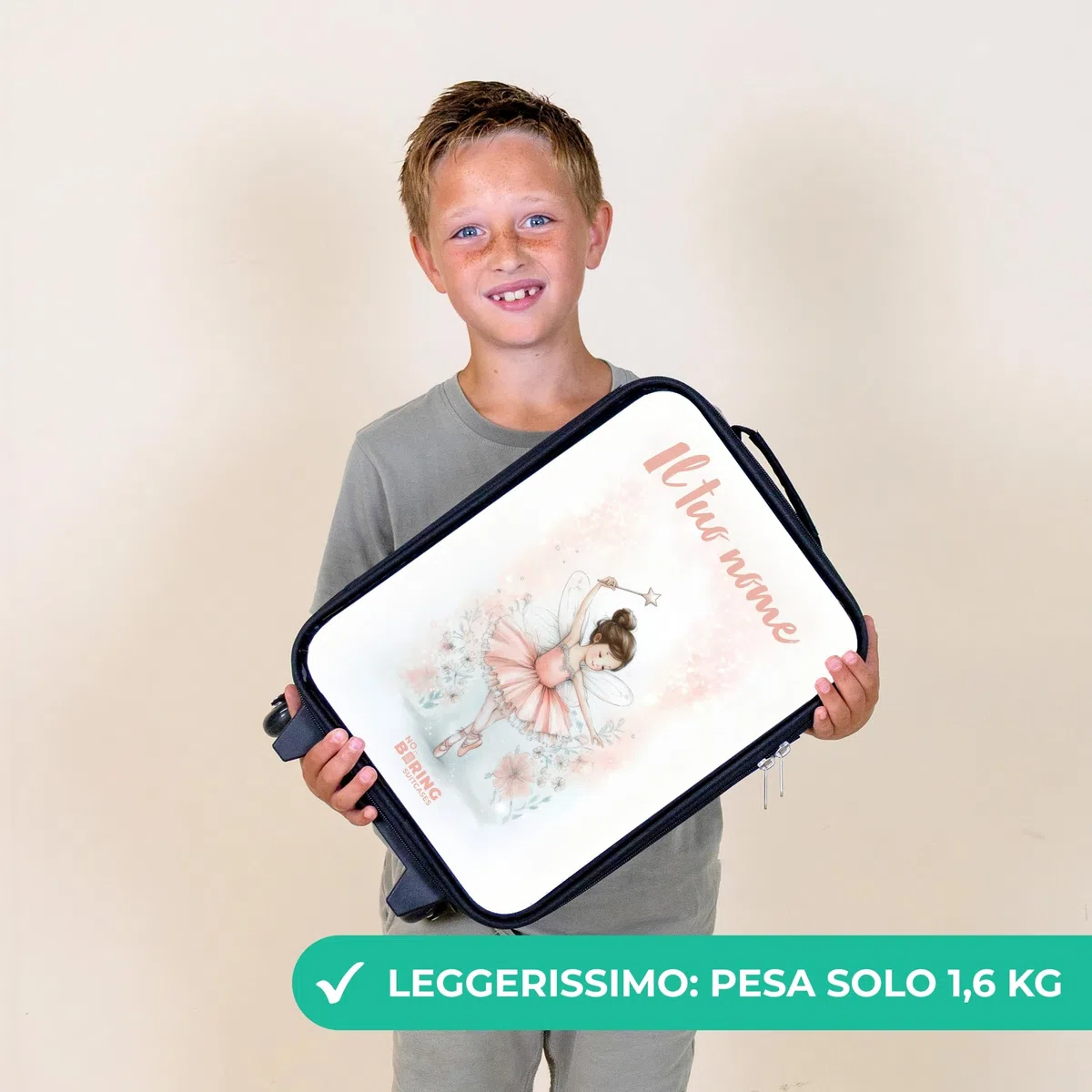 NoBoringSuitcases.com® Valigia Per Bambini Personalizzato Con Un Nome 48x31x19 cm Bagaglio Ultraleggero Trolley A Mano Rigidi LED Ruote Da Viaggio - Ragazze - Ballerina - Elfo - Fata