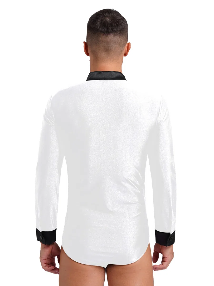 Jhaoyu Maglia da uomo con glitter latino, a maniche lunghe, con scollo a V, per ginnastica, tango jazz, danza