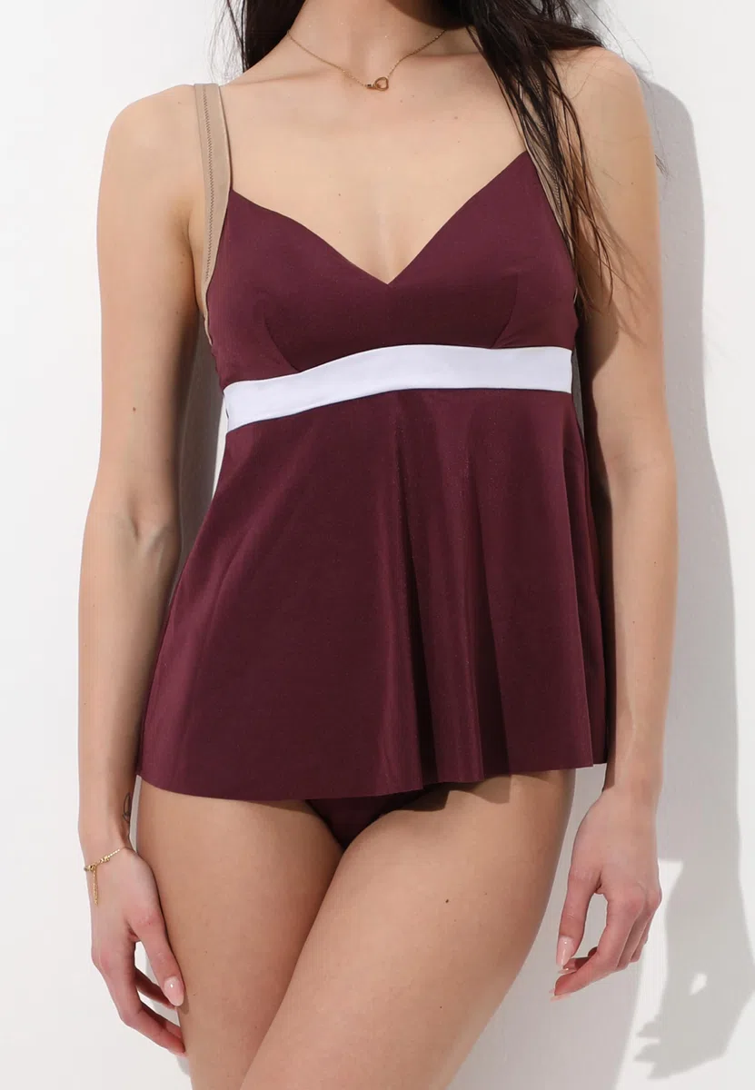 Lovable Parte Alta del Costume | Tankini Senza Ferretto in Microfibra Lucida | Coppe Imbottite Estraibili | Shiny Colour Block Donna, Vinaccia Bianco e Bronzo 36C - 4C