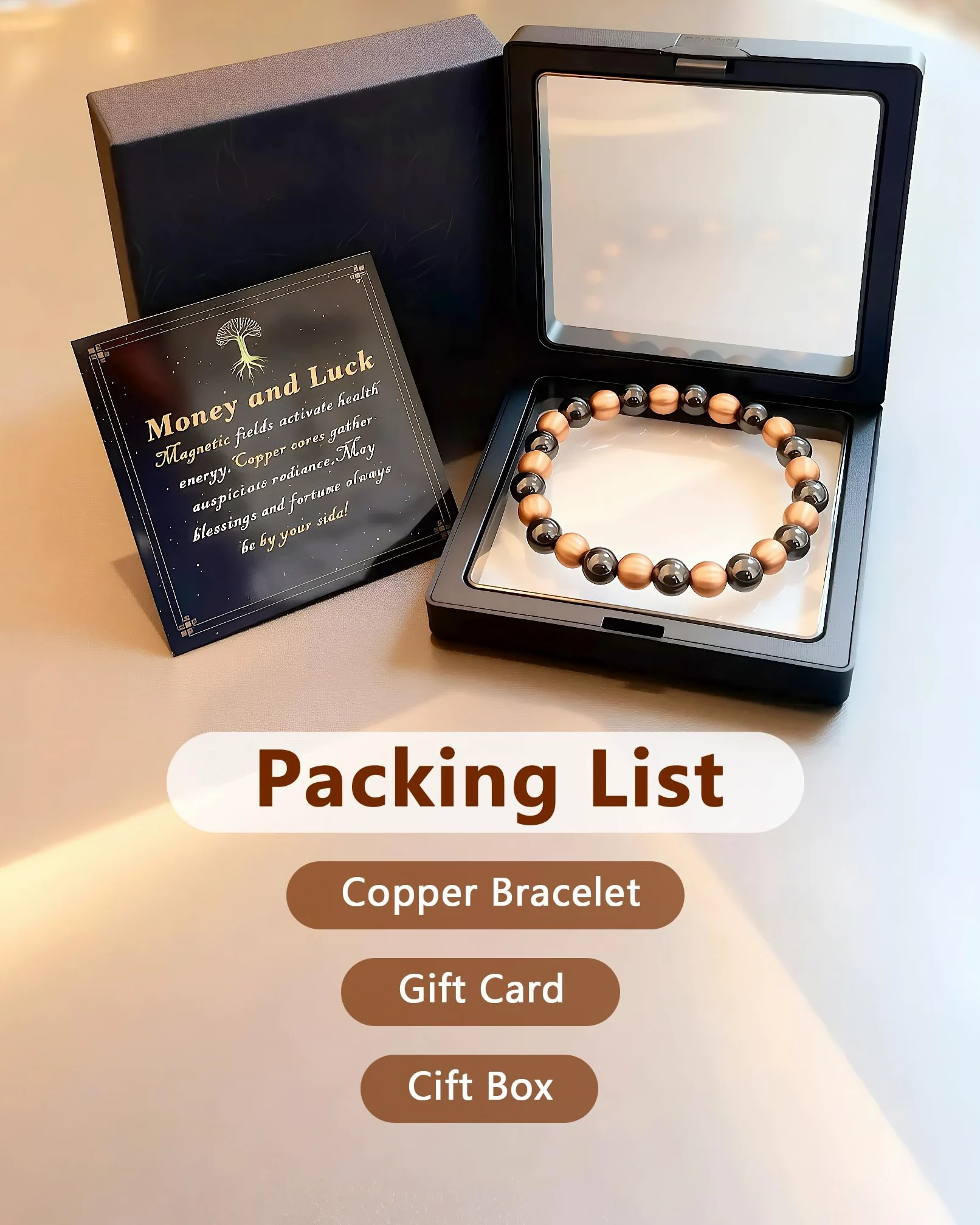 Bracciale Magnetico Uomo in Rame Puro al 99,9% | Regalo per Gentiluomini, Include un Cofanetto Portagioie e un Biglietto di Auguri