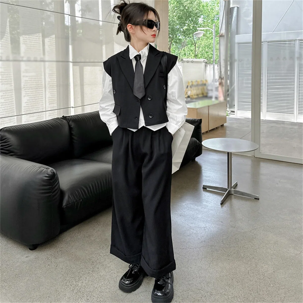 Completo, Abiti alla Moda per Ragazze, da 2 Pezzi con Gilet E Pantaloni A Gamba Larga per Ragazze Adolescenti, Abbigliamento Casual Elegante, con Gilet E Pant, Perfetto per I Viaggi